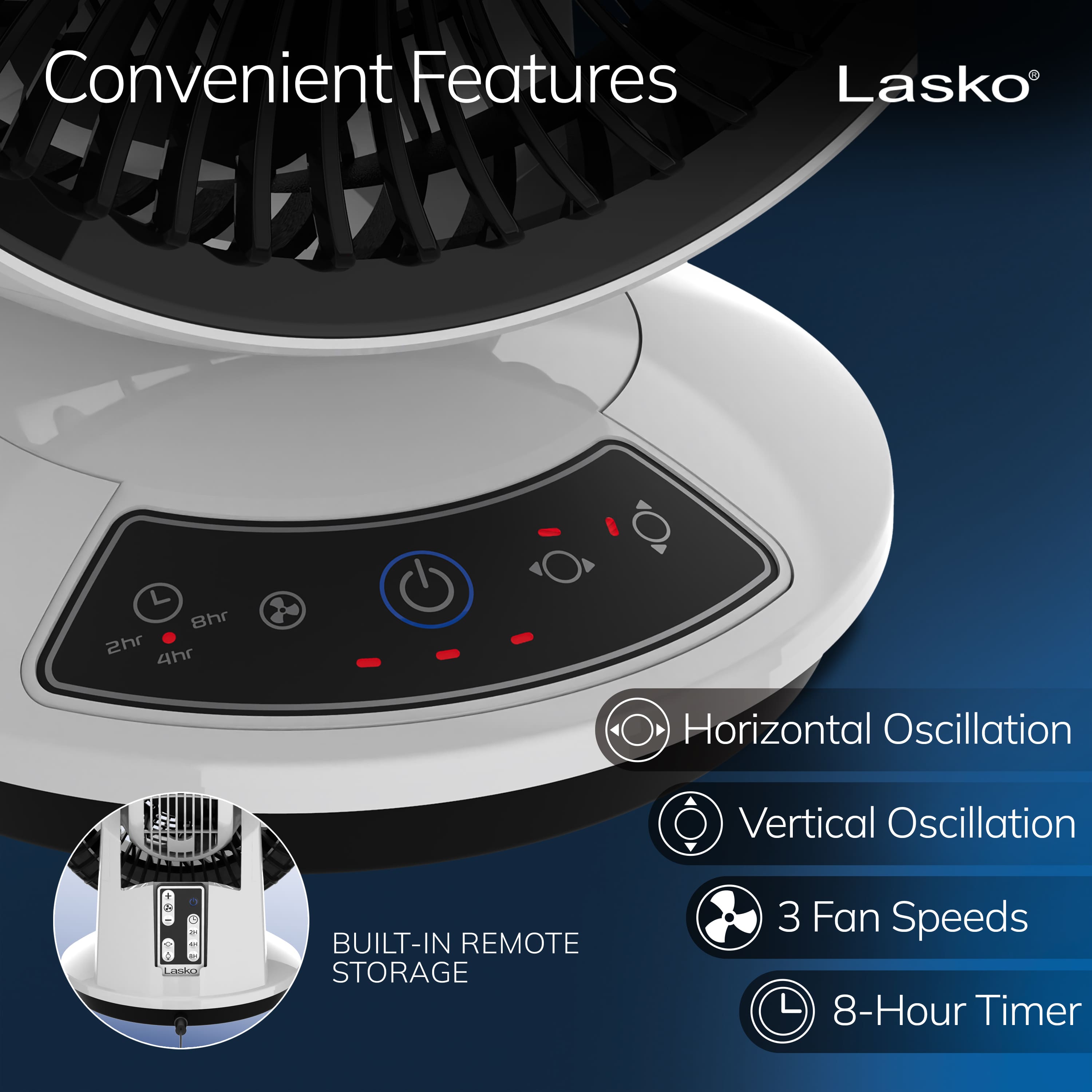 Lasko - Whirlwind Orbital Motion Air Circulator Fan with Timer and Remote Control - White - Image 3