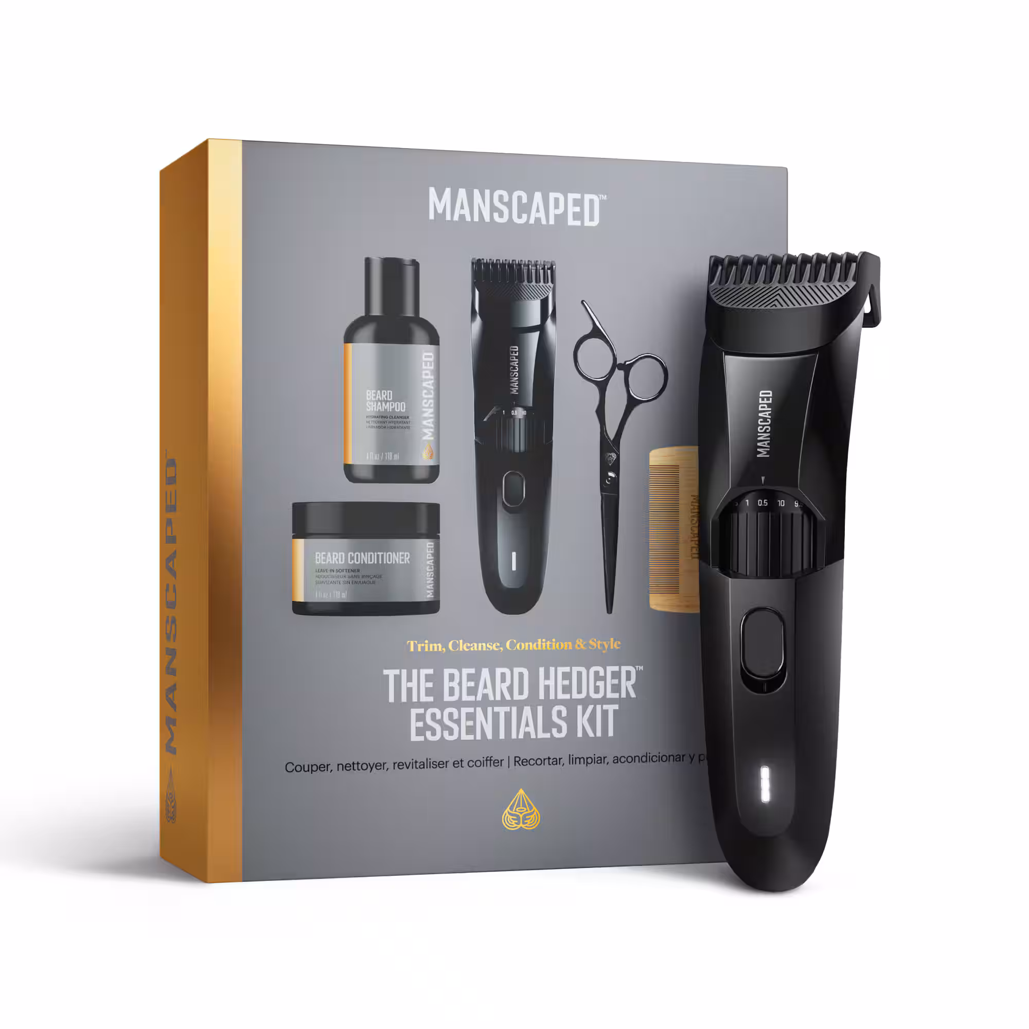 Manscaped - The Beard Hedger Essentials Kit SkinSafe Rechargeable Wet/Dry Trimmer, Facial Hair Shaving Gift Set - Black