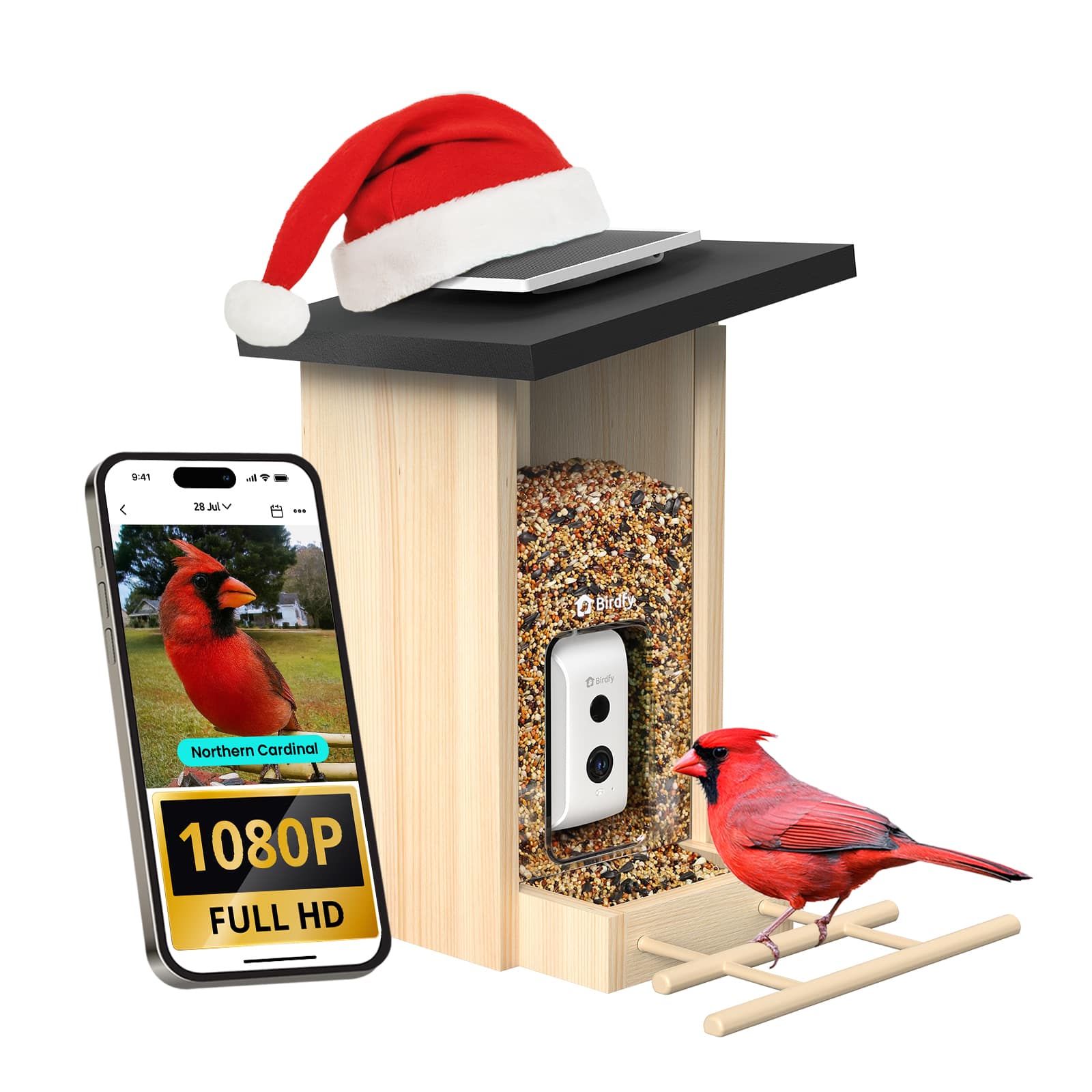 BIRDFY - Smart Bird Feeder with Camera, Bird Watching Camera with Solar Panel, AI Identify 6000+ Species - Ebony
