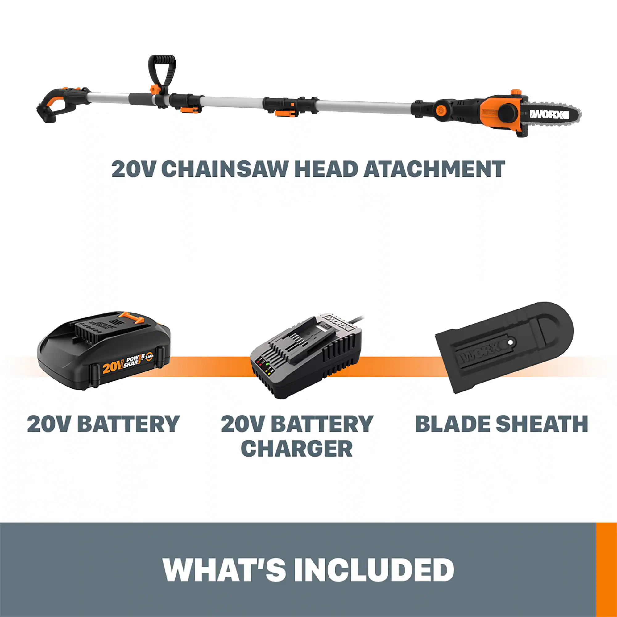 WORX - 20V 8" Cordless Pole Chainsaw with Auto Tension (1 x 2.0 Ah Battery and 1 x Charger) - Black - Image 5