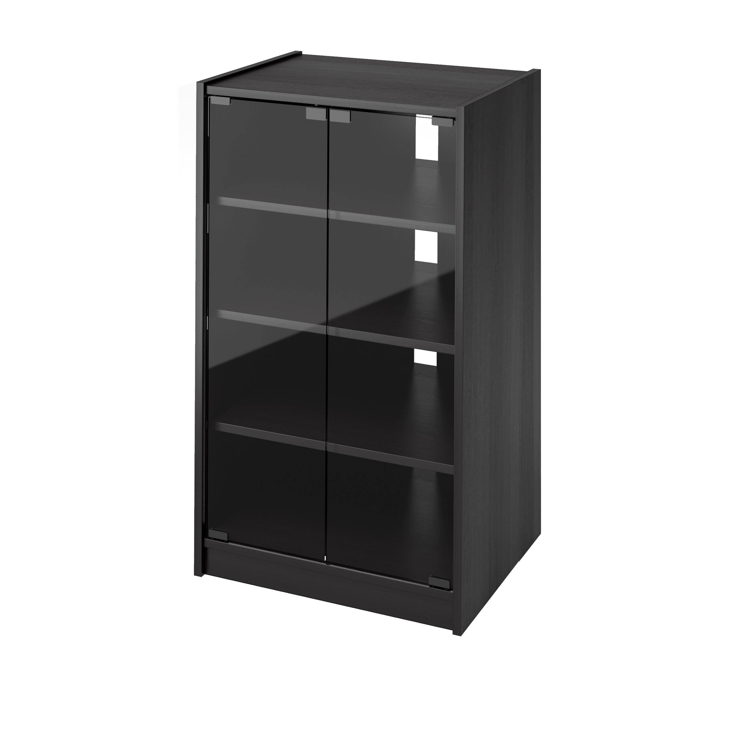 CorLiving - 4-Tier Media Stand, DVD Storage Cabinet with 3 Adjustable Shelves, Tempered Glass Doors, and Cable Management - Black - Image 3
