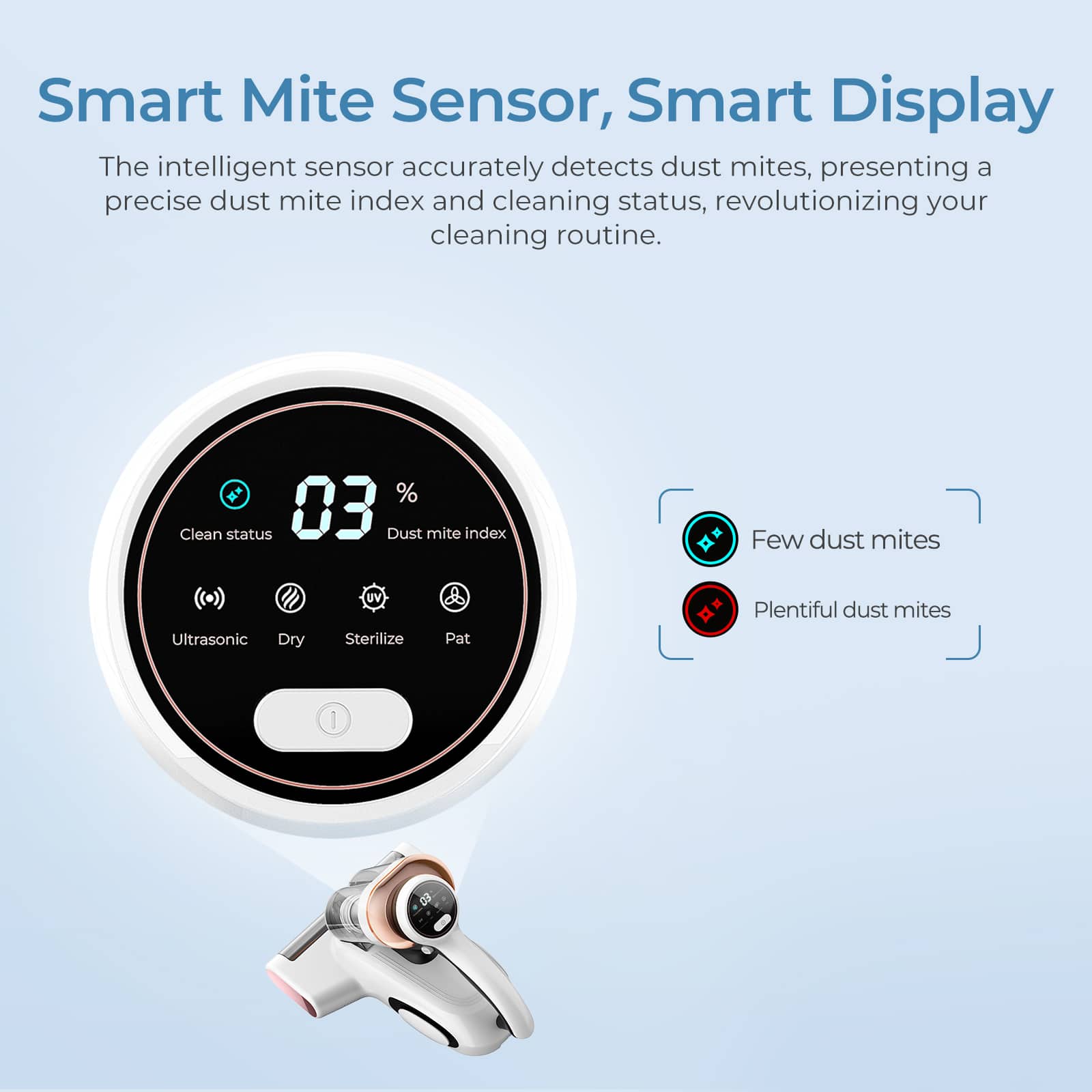 JIGOO - Bed Vacuum Cleaner with Dust Sensor, 13Kpa Suction 500W Mattress Vac with UV Light & Ultrasonic for Dust & Pet Hair - White - Image 10