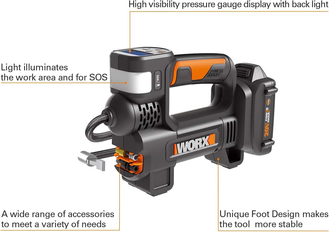 WORX - 20V MAX Cordless Multi-Function Air Pump Inflator (1 x 2.0aH Battery and 1 x Charger Included) - Black - Image 2