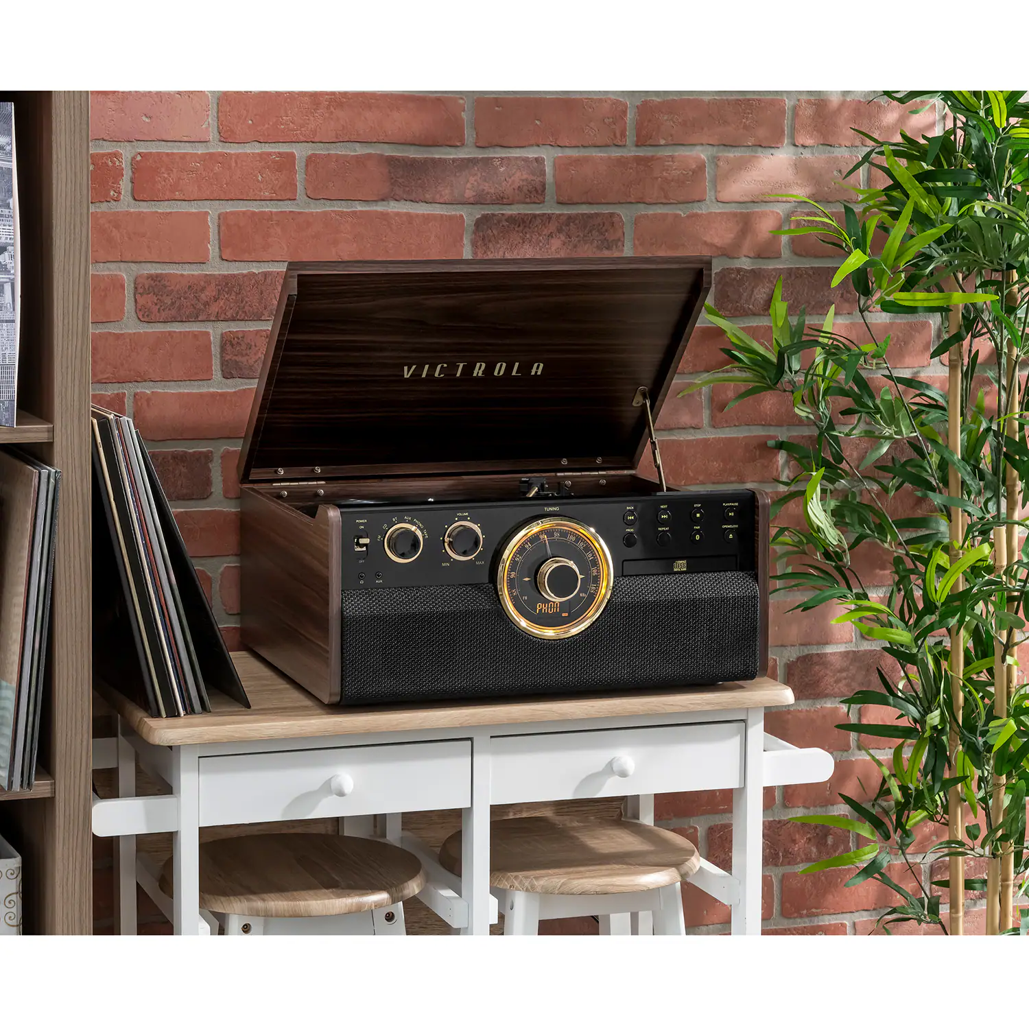 Victrola - Empire Bluetooth 6-in-1 Record Player - Gold/Brown/Black - Image 2