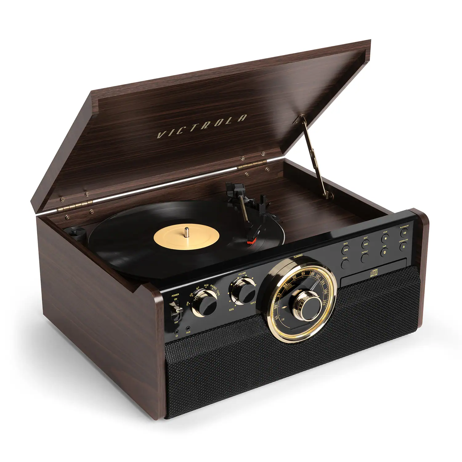 Victrola - Empire Bluetooth 6-in-1 Record Player - Gold/Brown/Black