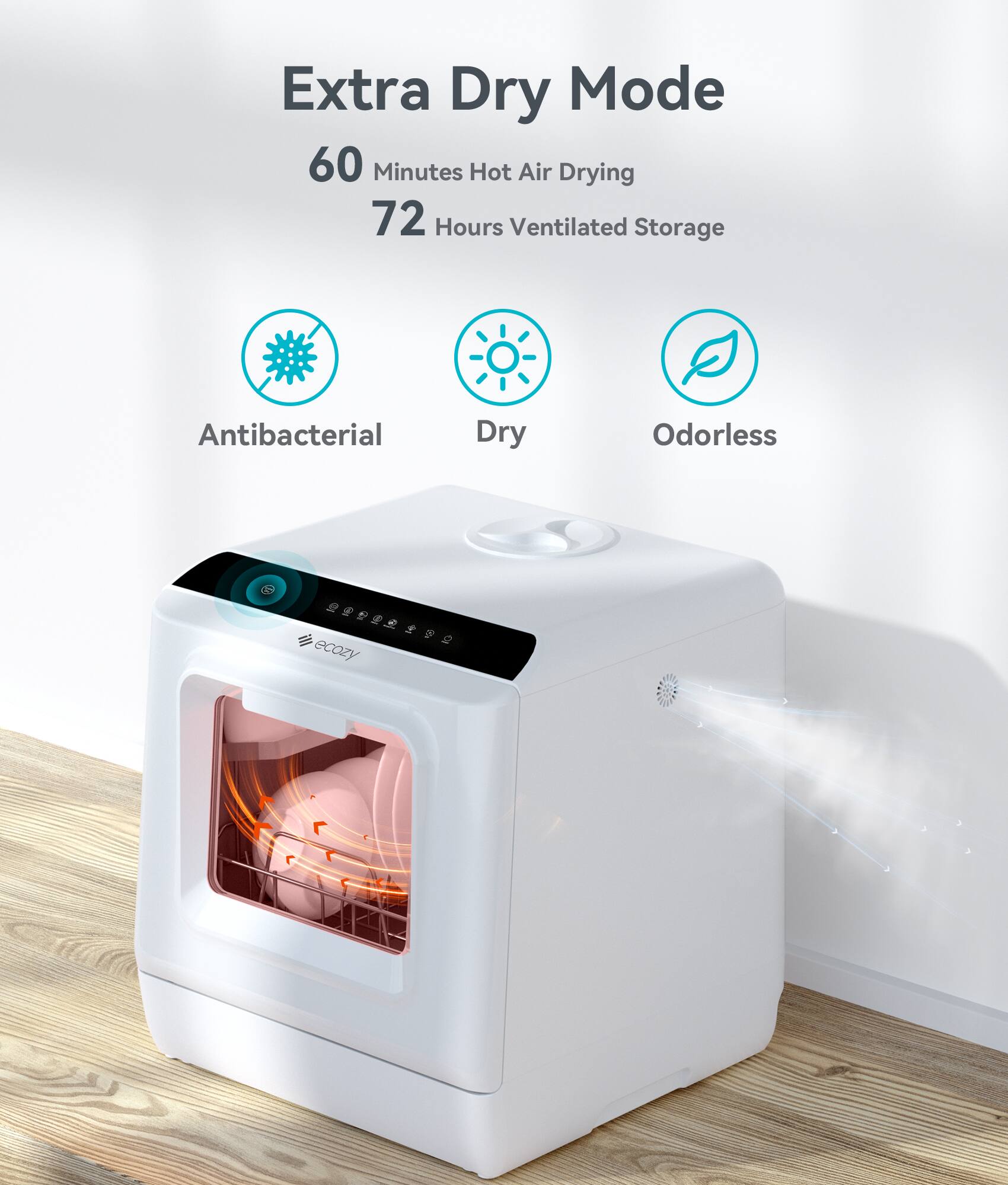 Ecozy - 17-Inch Portable Countertop Dishwasher with 5L Water Tank - White - Image 5