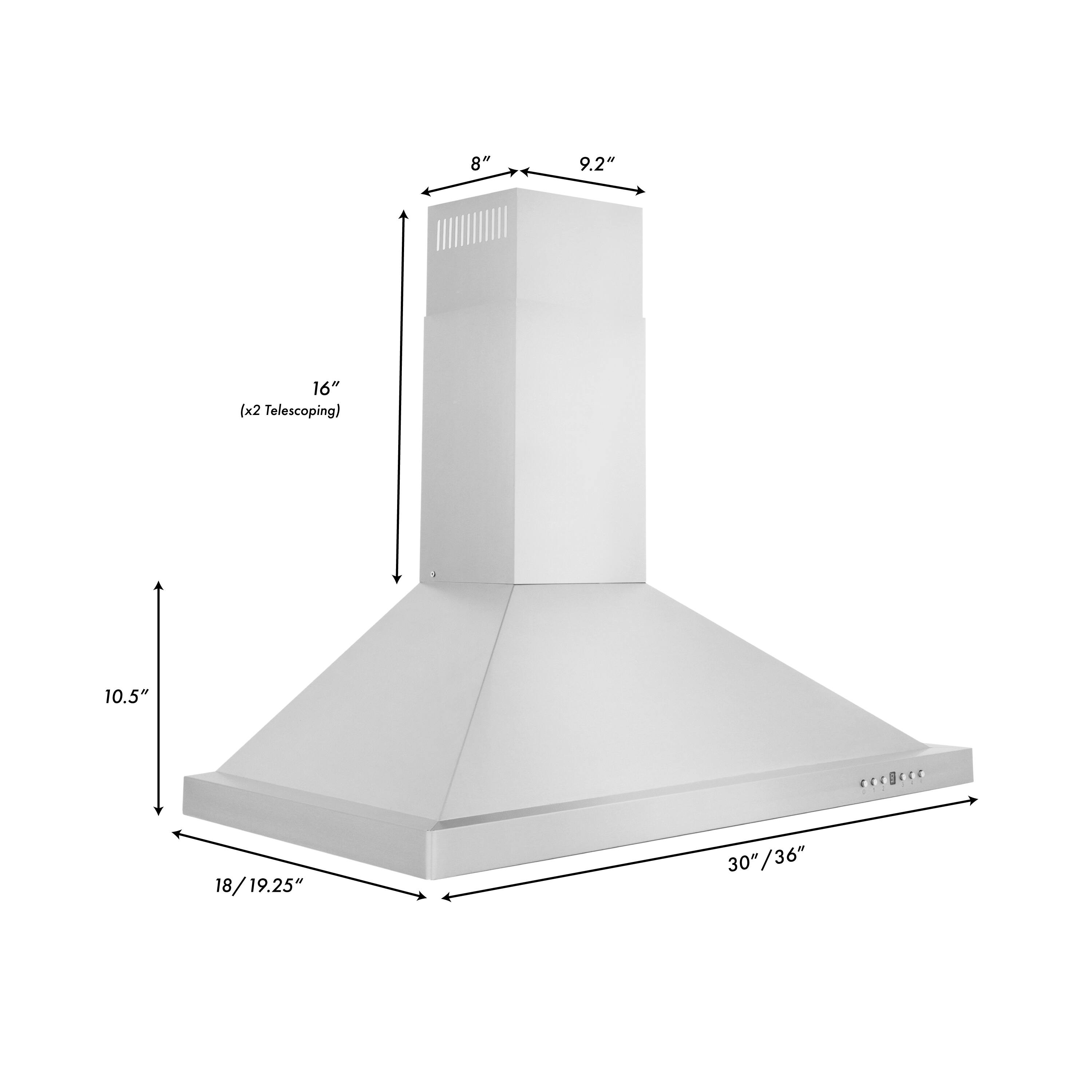 ZLINE - 30 inches - Externally Vented & Convertible - Wall Range Hood - Brushed Stainless Steel - Image 12