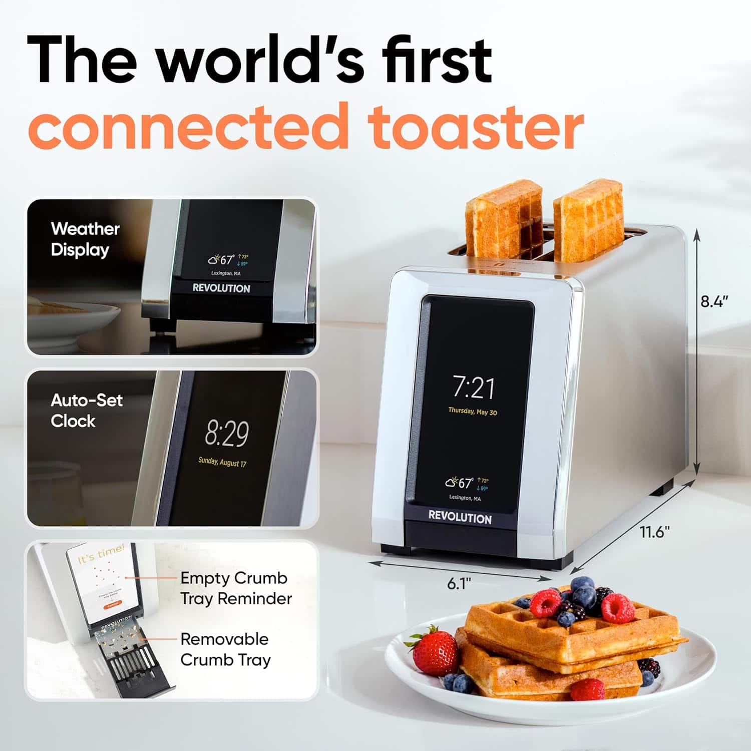 Revolution Cooking - 2-Slice High-Speed InstaGLO R180 Connect Smart Digital Touchscreen Toaster with WiFi, Weather Widget, Patented Tech - Stainless Steel - Image 2