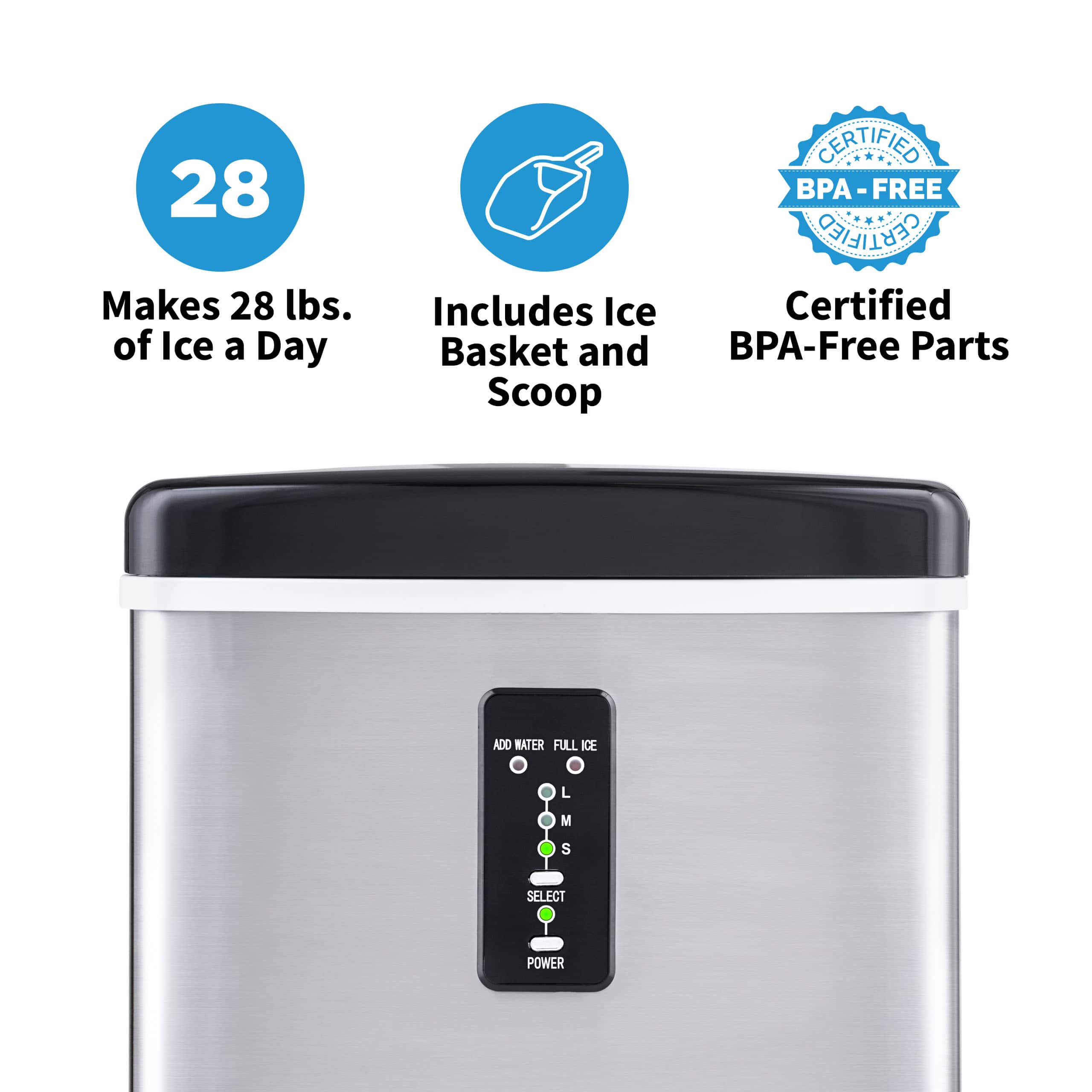 NewAir - 12" 28-lb Portable Bullet Ice Maker with 3 Ice Sizes - Stainless steel - Image 2