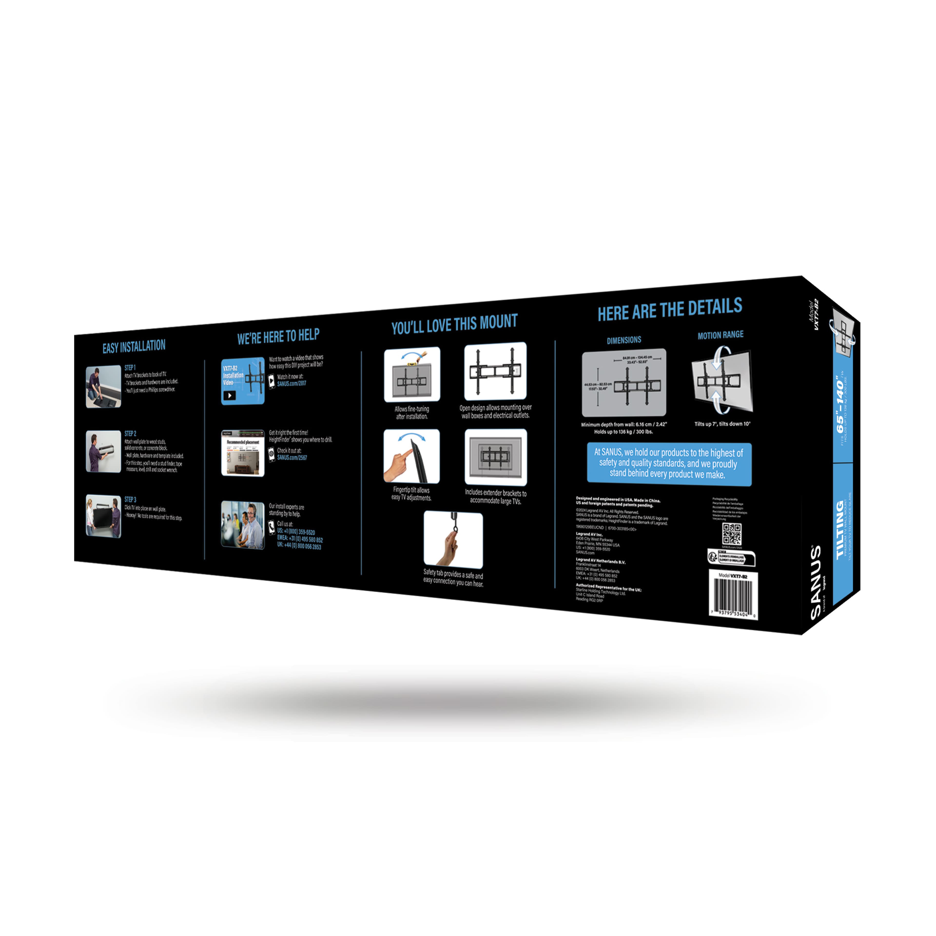 Sanus - Tilt TV Wall Mount for Most 65" - 140" TVs up to 300lbs - Designed for Extra Large TVs - Black - Image 4