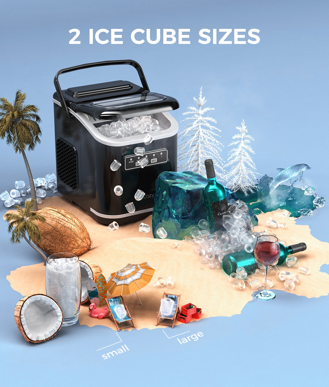 Ecozy - 26lb. Countertop Portable Ice Maker with Self-Cleaning, 9 Bullet Ice Cubes in 6 Mins - Black - Image 3