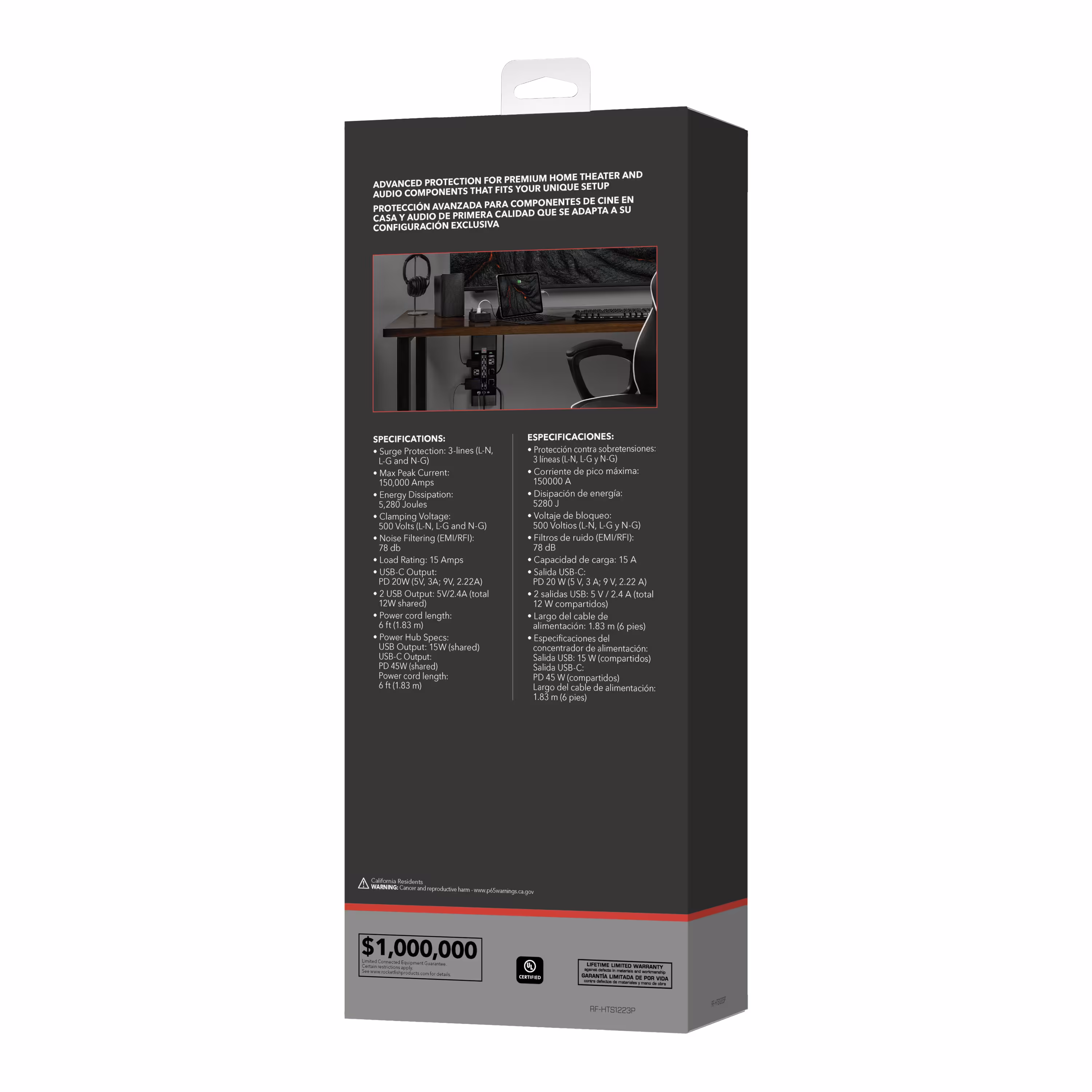 Rocketfish™ - 12-Outlet 5,280 Joules Surge Protector with USB and USB-C - Black - Image 13