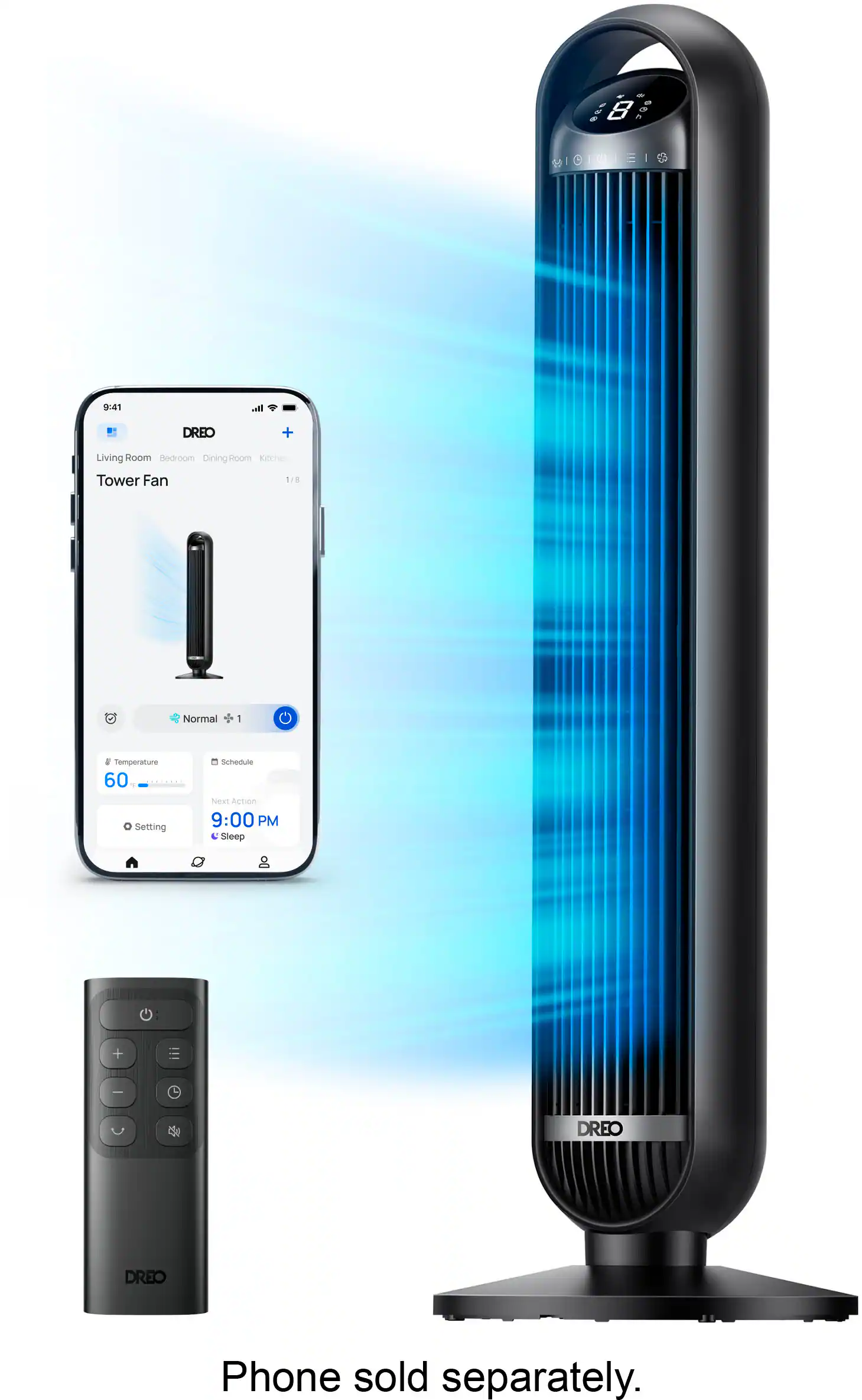 Dreo - 27ft/s Velocity Quiet Floor Fan, 90° Oscillation, 8 Speeds, Remote Control, 4 Modes,DC Motor, Nomad - Black