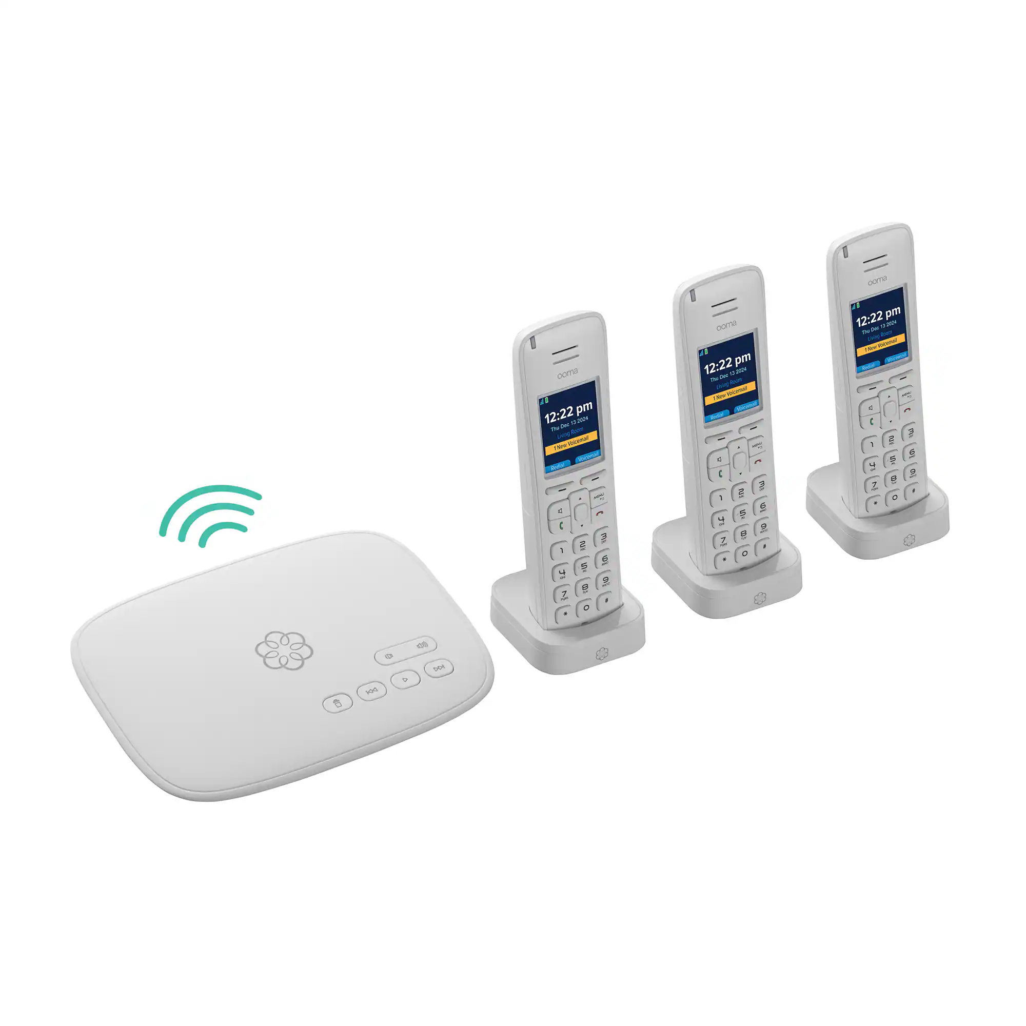 Ooma - Telo Air 2 Internet Home Phone Service with 3 Cordless Handsets - White