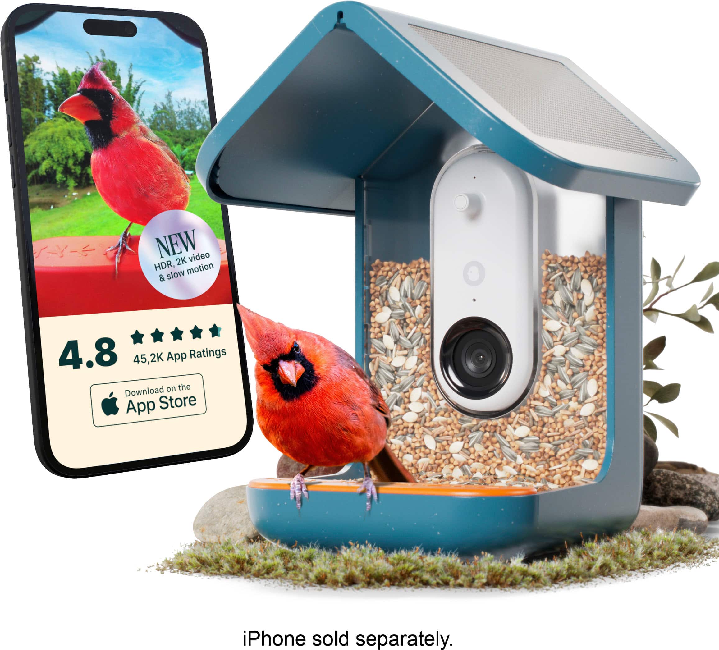 Bird Buddy - Smart Bird Feeder with Solar Roof (Pro Camera Version) - Blue
