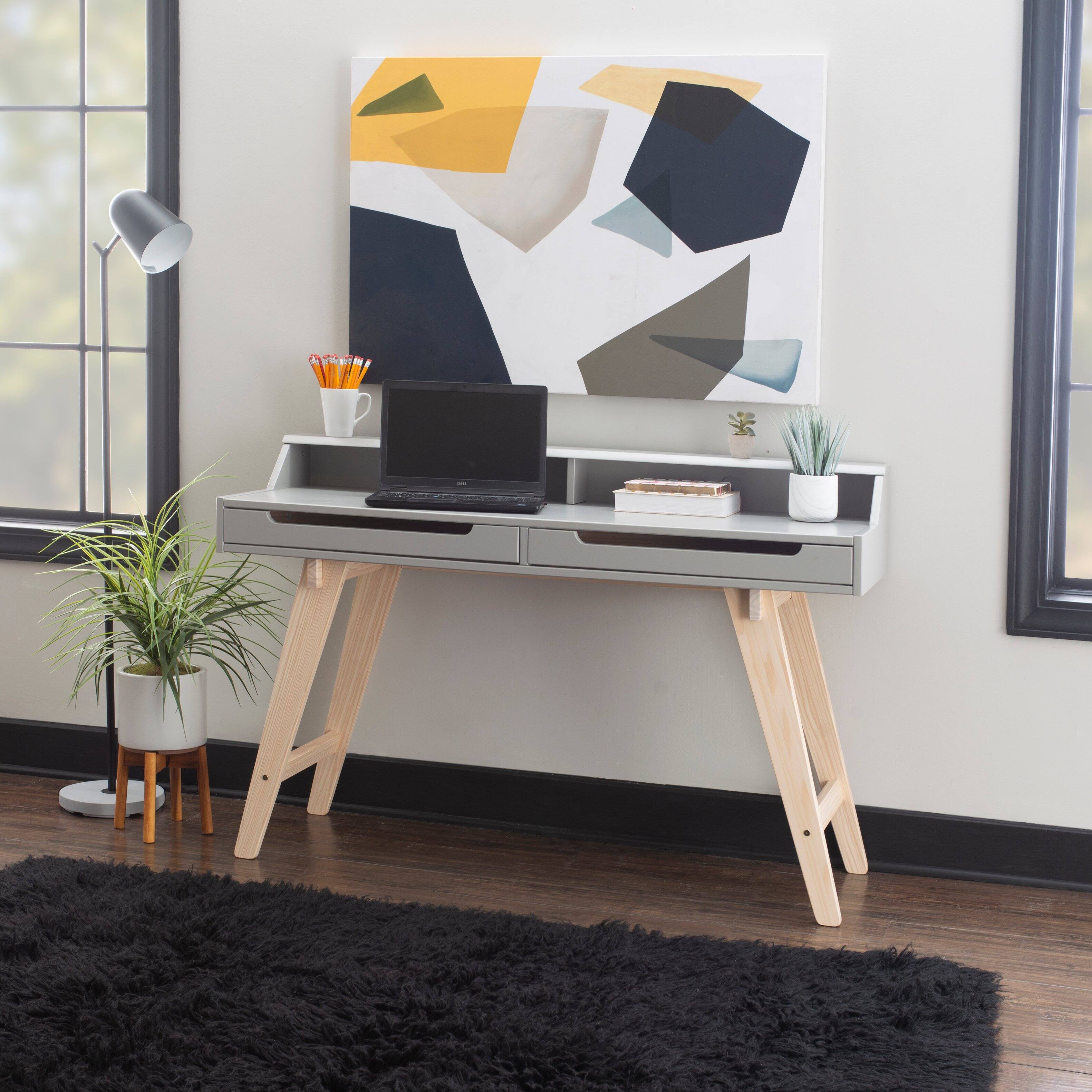 Linon Home Décor - Stanley Two-Drawer Desk With Hutch Shelf - Natural & Gray - Image 10