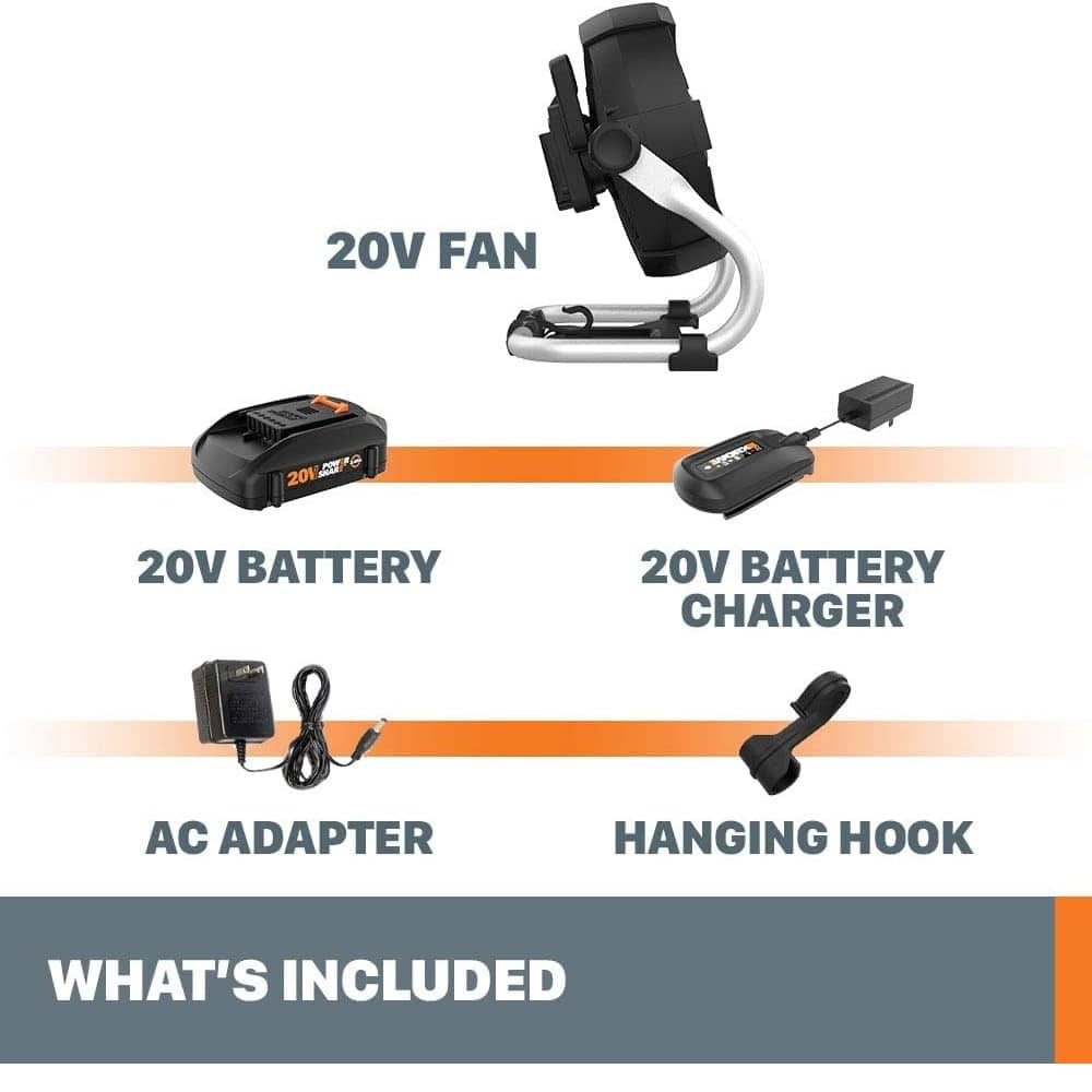 WORX - Nitro 20V Power Share Cordless 9" Work Fan with Battery and Charger - Black - Image 15