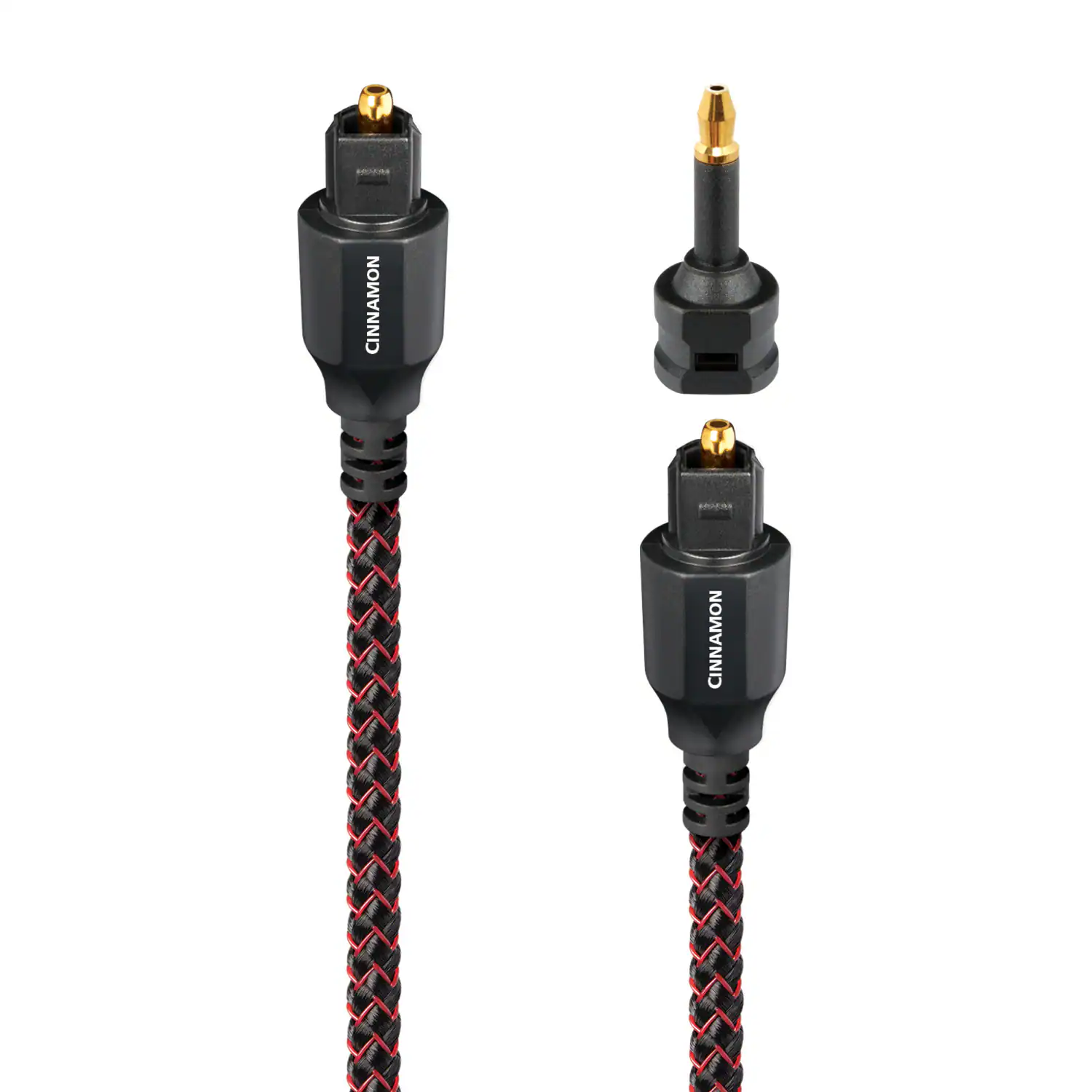AudioQuest - Cinnamon Optical 4.9' Digital Toslink Fiber-Optic Cable + Mini-Adaptor with Toslink to Toslink Connectors - Red on Black