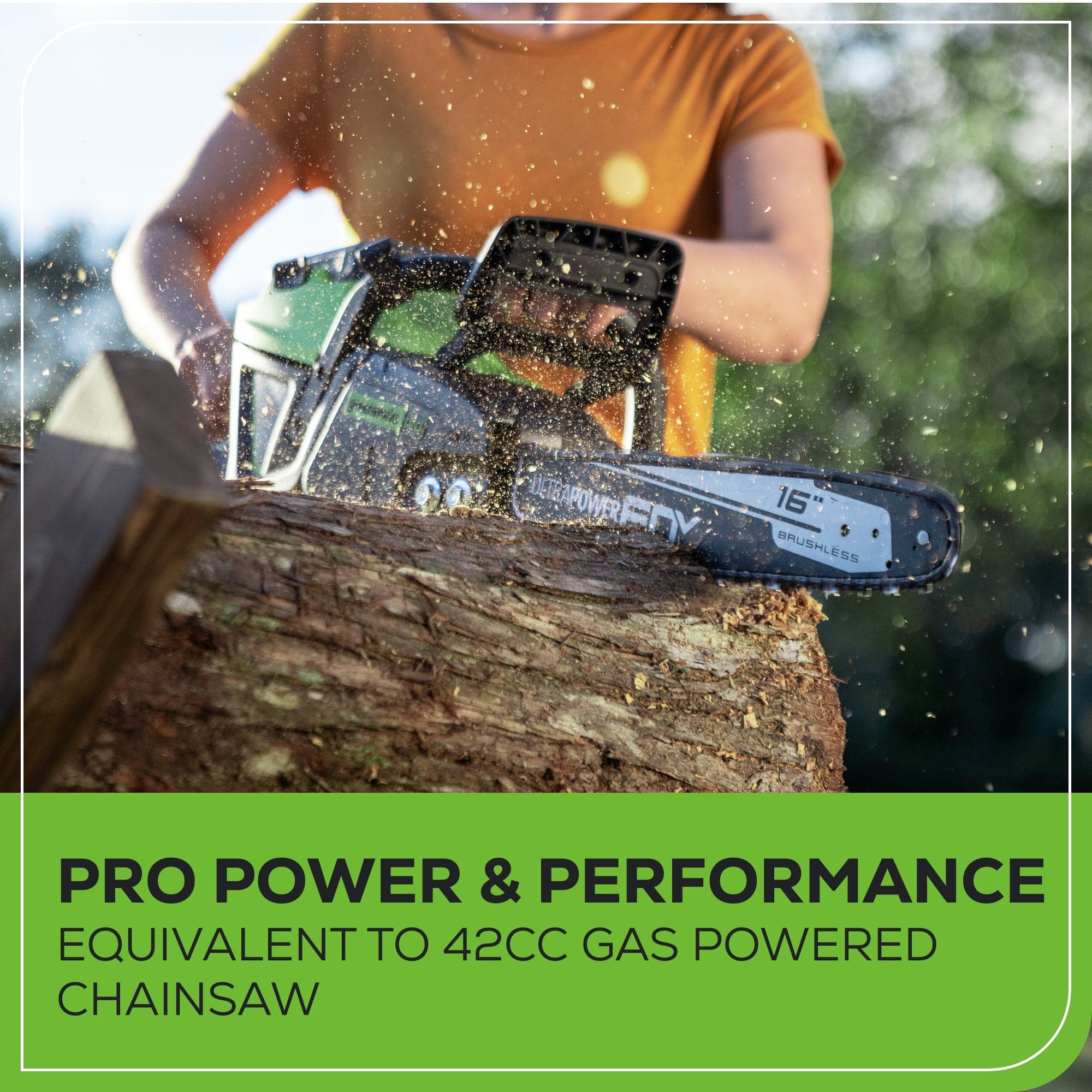 Greenworks - 80 Volt 16” 2kW Chainsaw with 4.0 Ah Battery and Charger - Green - Image 12
