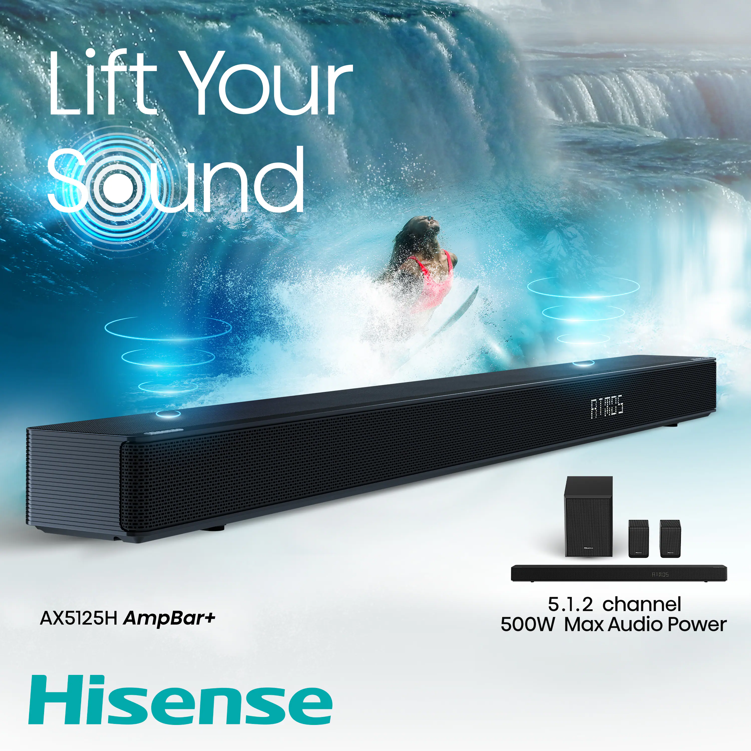 Hisense - 5.1.2 CH AX Series Dolby ATMOS Soundbar with Wireless Rear Satellite Speakers & Wireless Subwoofer - Black - Image 10