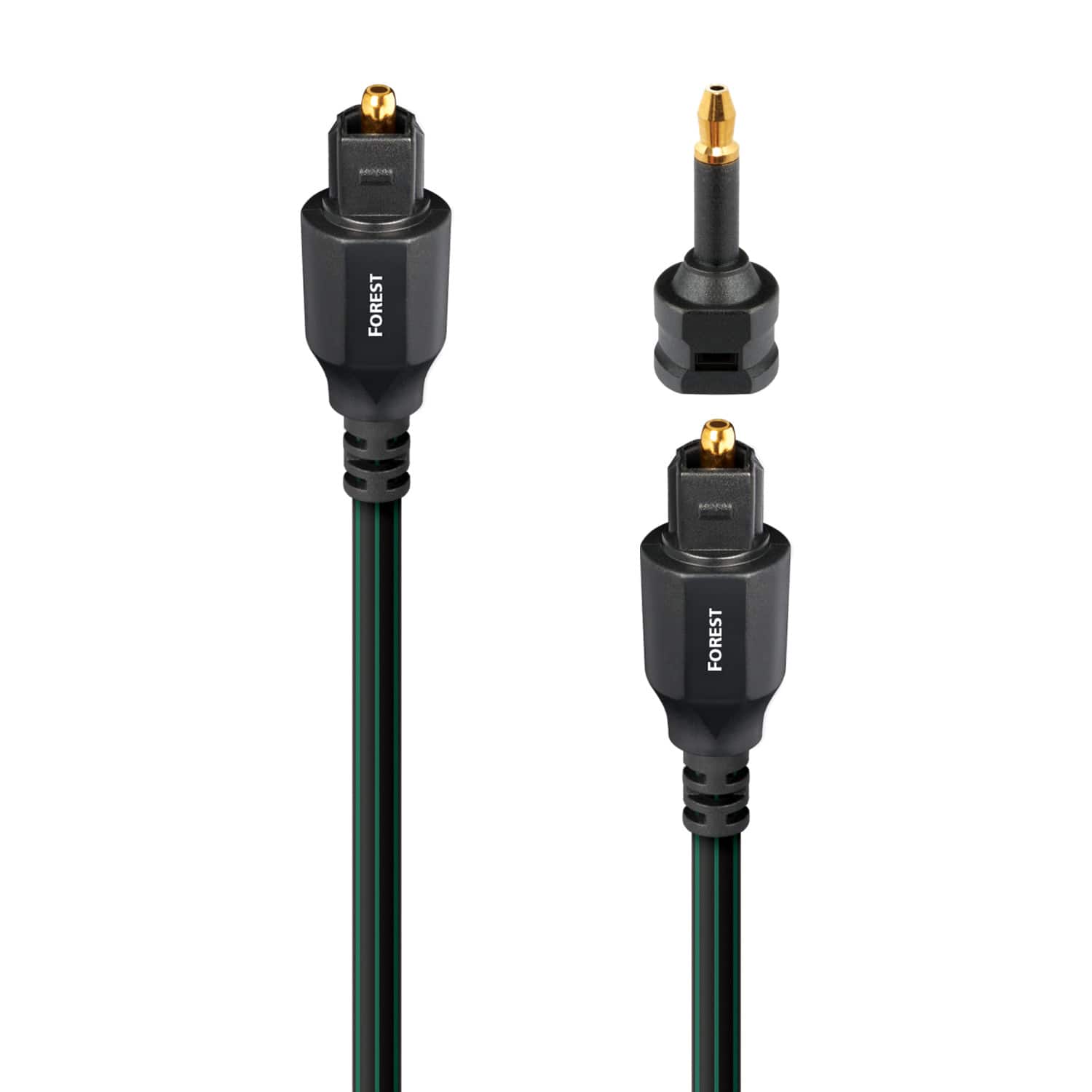 AudioQuest - Forest Optical 9.8' Digital Toslink Fiber-Optic Cable + Mini-Adaptor with Toslink to Toslink Connectors - Black with Green Stripes