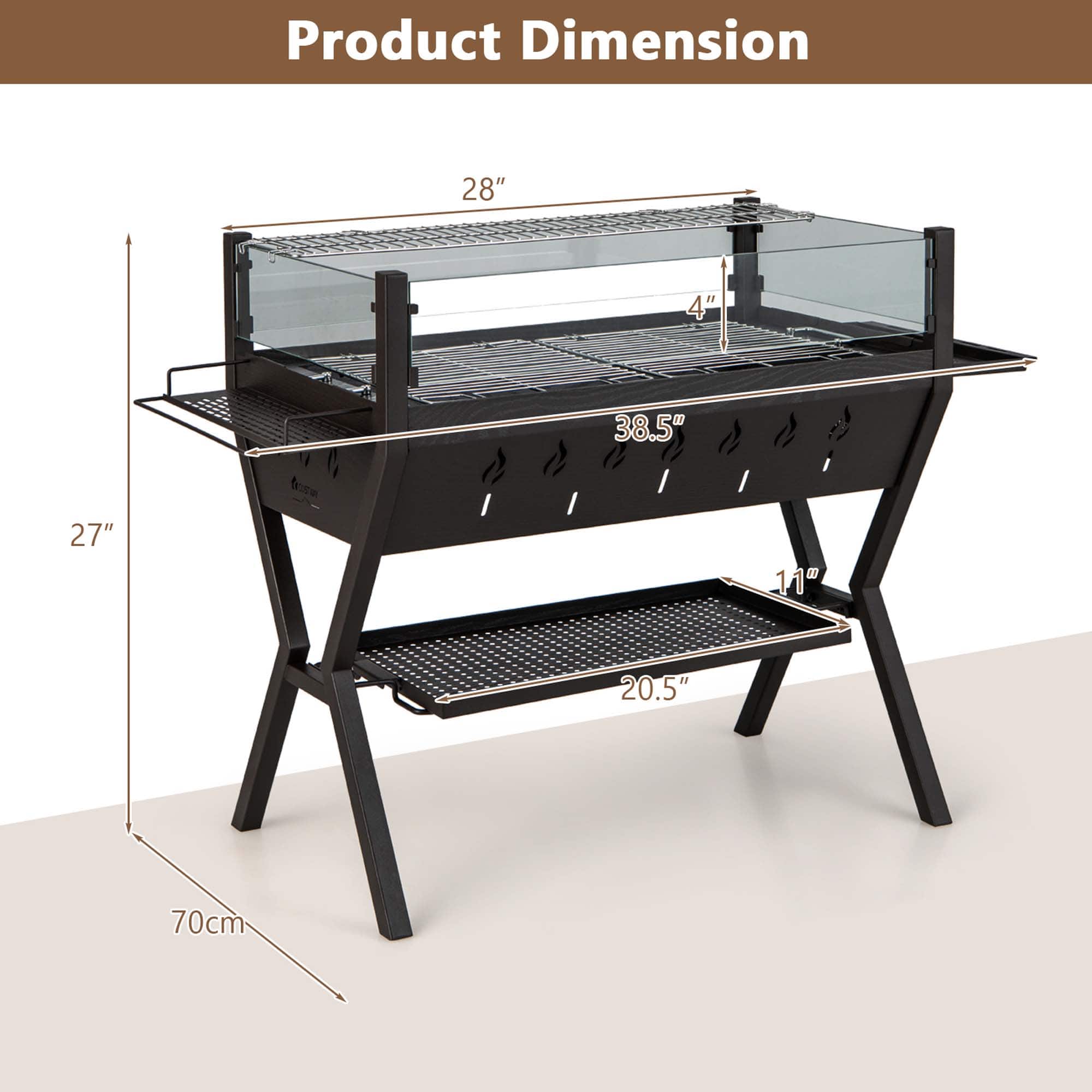 Costway - Stainless Steel Barbecue Charcoal Grills with Seasoning Racks & Storage Shelf - Brown - Image 3