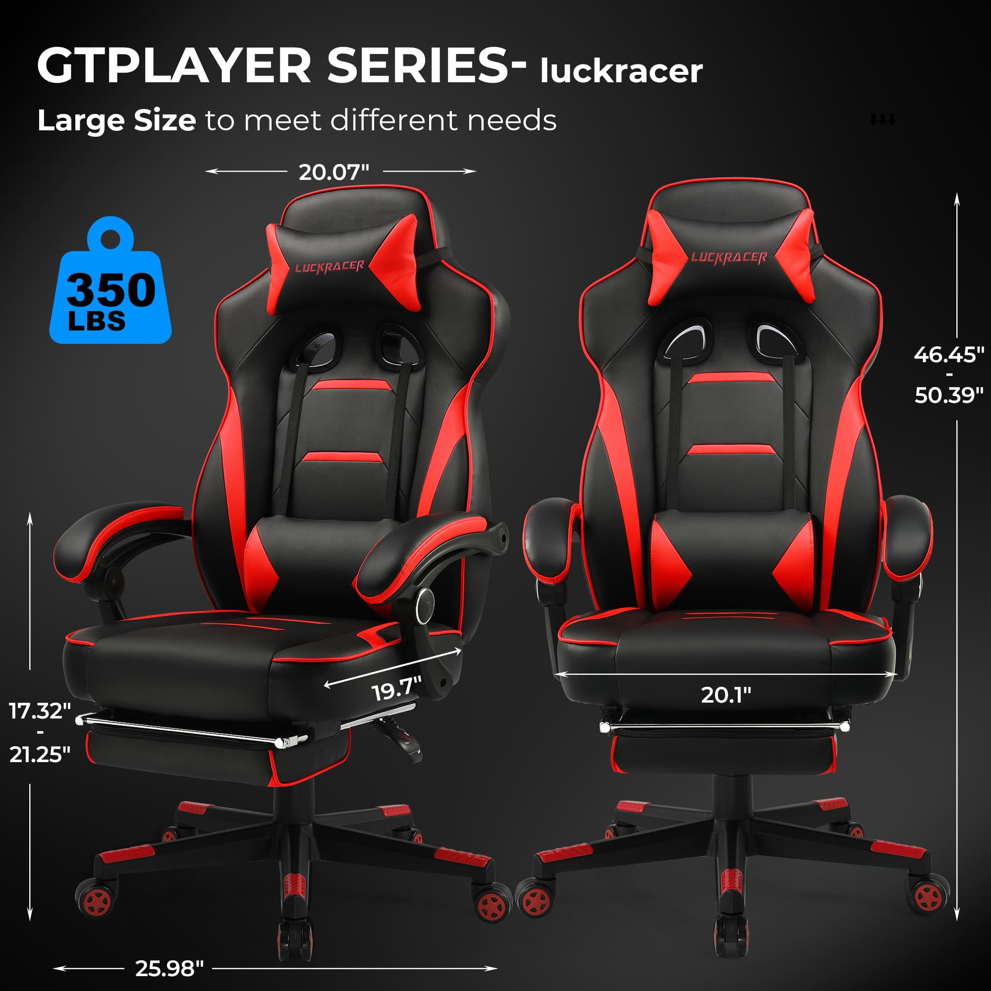 GTPlayer - F59 Racing Style Gaming Chair with Footrest - Red - Image 5