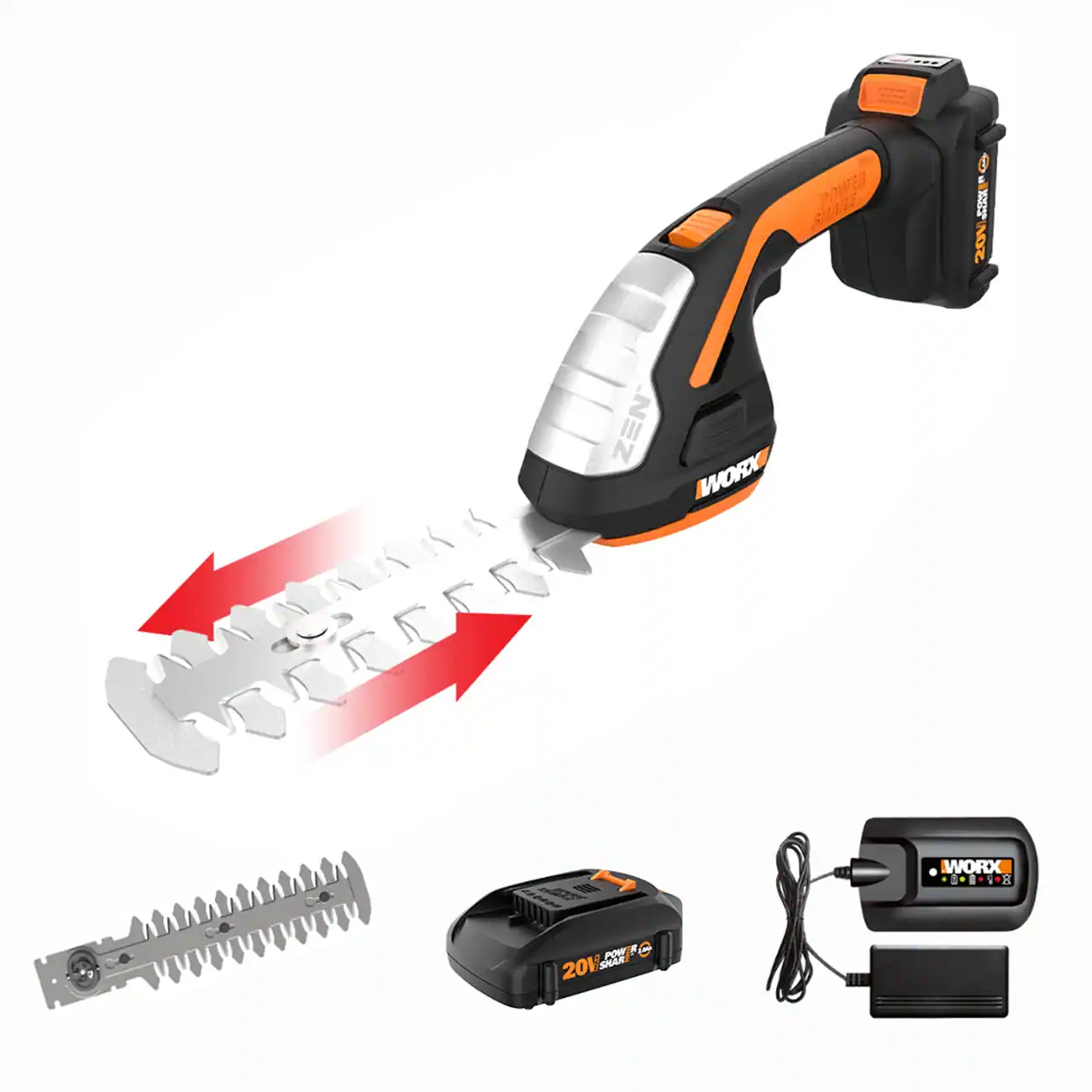 WORX - 20V Power Share Cordless 8" 2-in-1 Hedge Trimmer - Black - Image 4