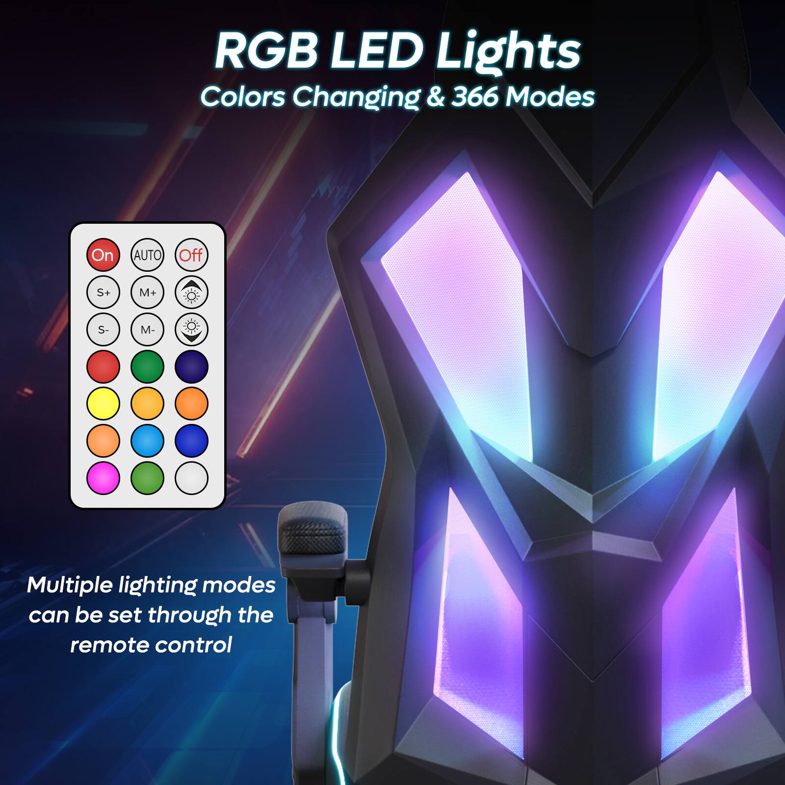 Bestier - RGB Gaming Chair with LED Lights Ergonomic Spring Cushion & Breathable Mesh Back - Black - Image 4