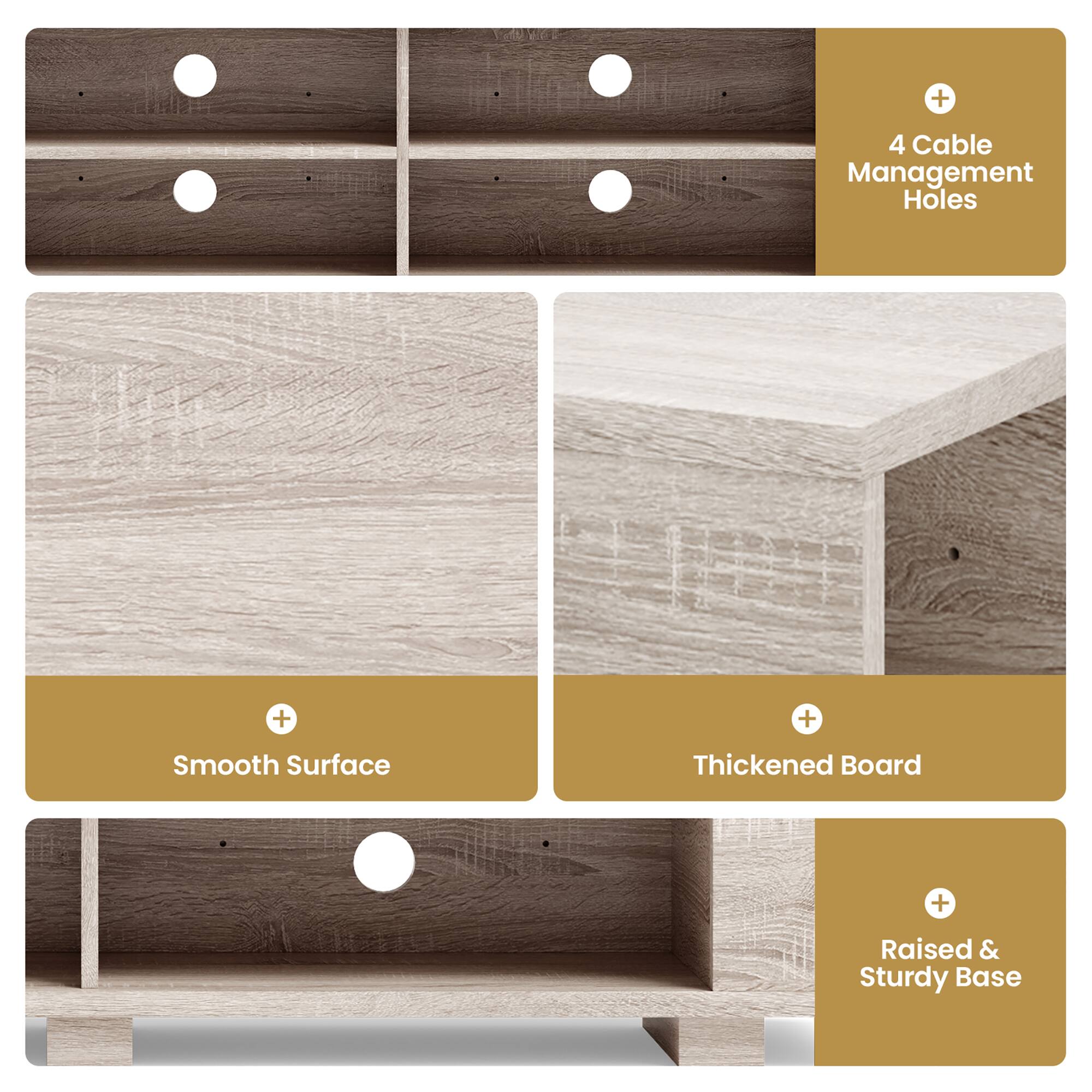 Costway - TV Stand Entertainment Media Center Console For TV's up to 65'' w/Storage Shelves - Oak - Image 8