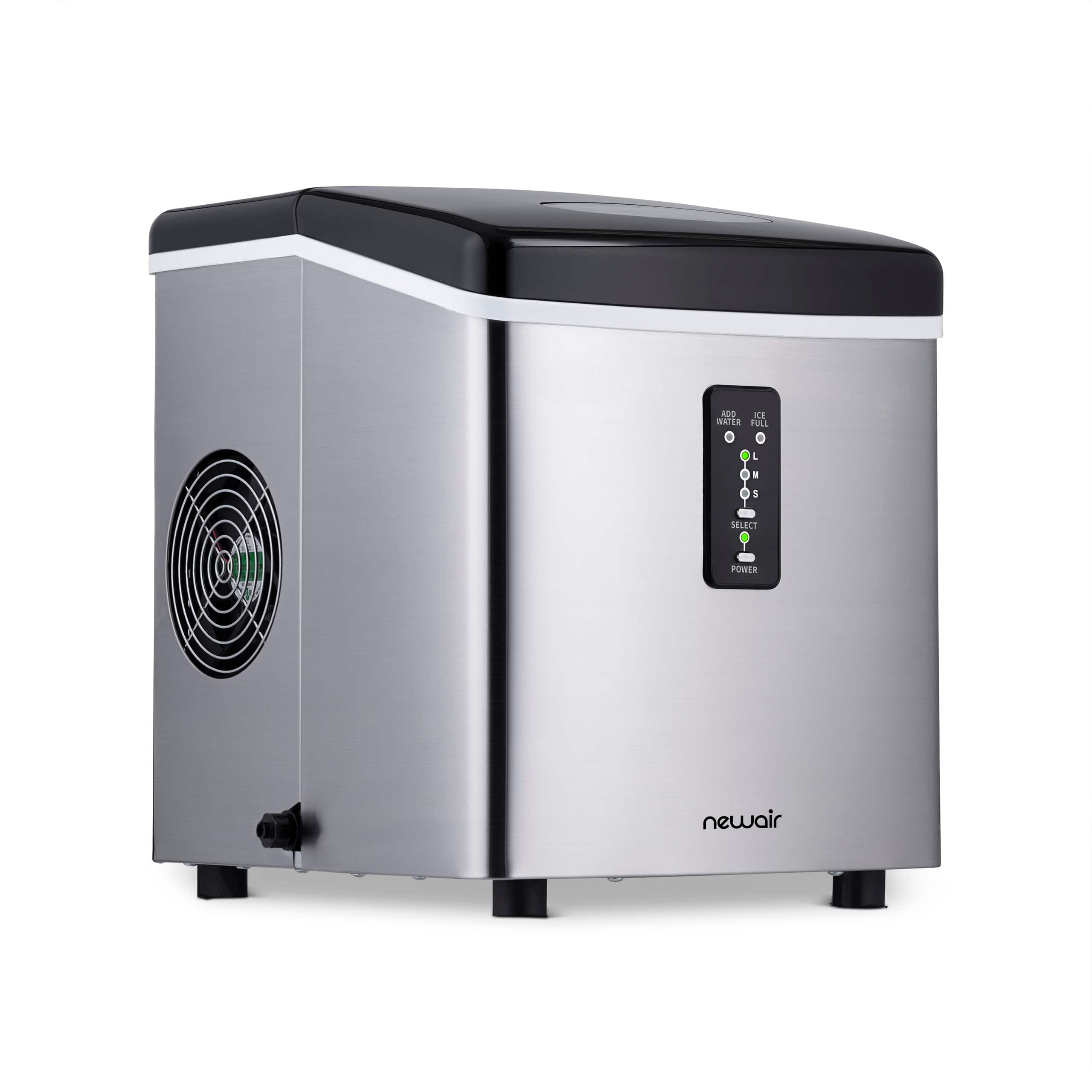 NewAir - 12" 28-lb Portable Bullet Ice Maker with 3 Ice Sizes - Stainless steel