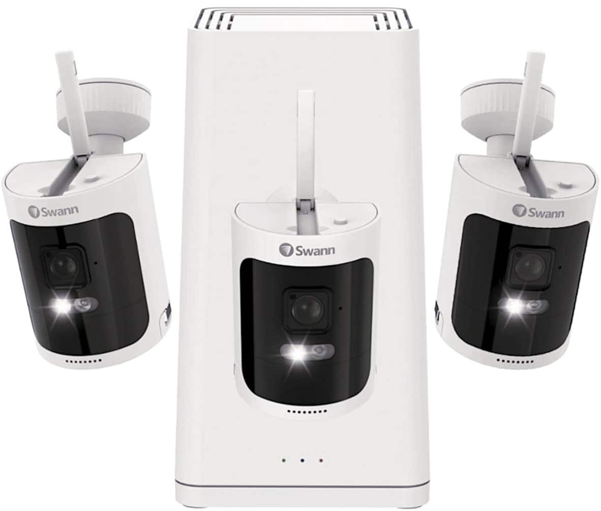Swann - AllSecure 4K Wireless Security System w/ 3 Wire-Free Cameras, No Monthly Fees, Local Storage, 2-Way Audio, Night Vision - White