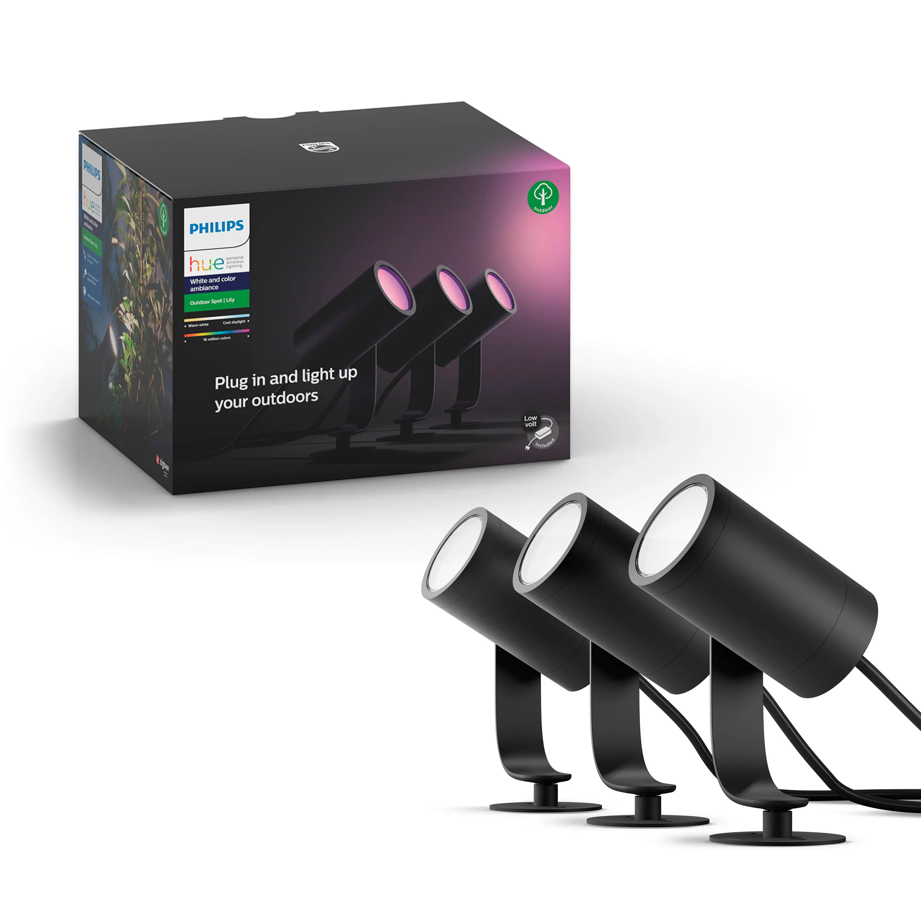 Philips - Hue Lily Outdoor Spotlight Basekit (3-pack) - White and Color Ambiance