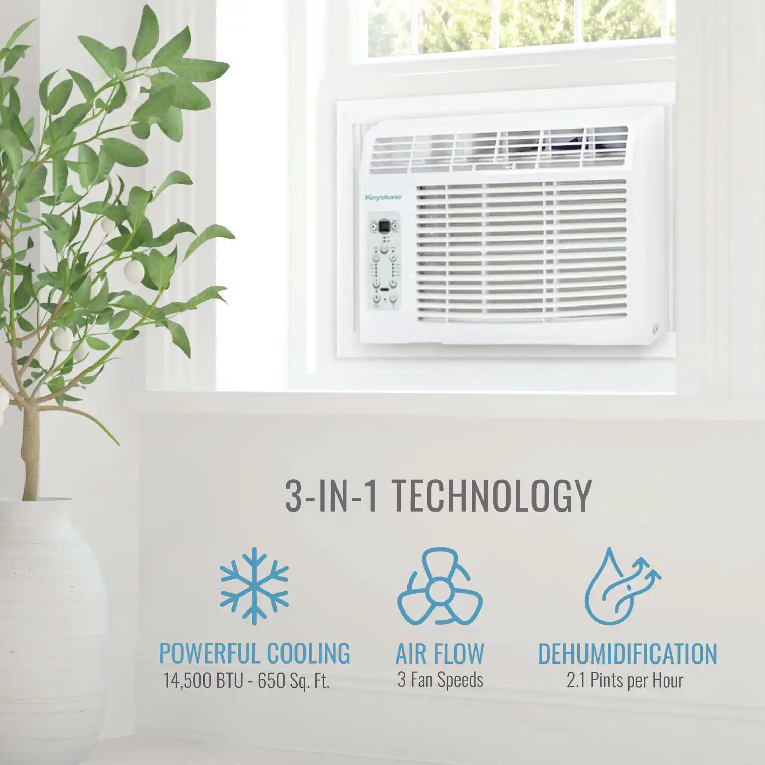 Keystone - 650 Sq. Ft 14,500 BTU Window Air Conditioner - White - Image 3