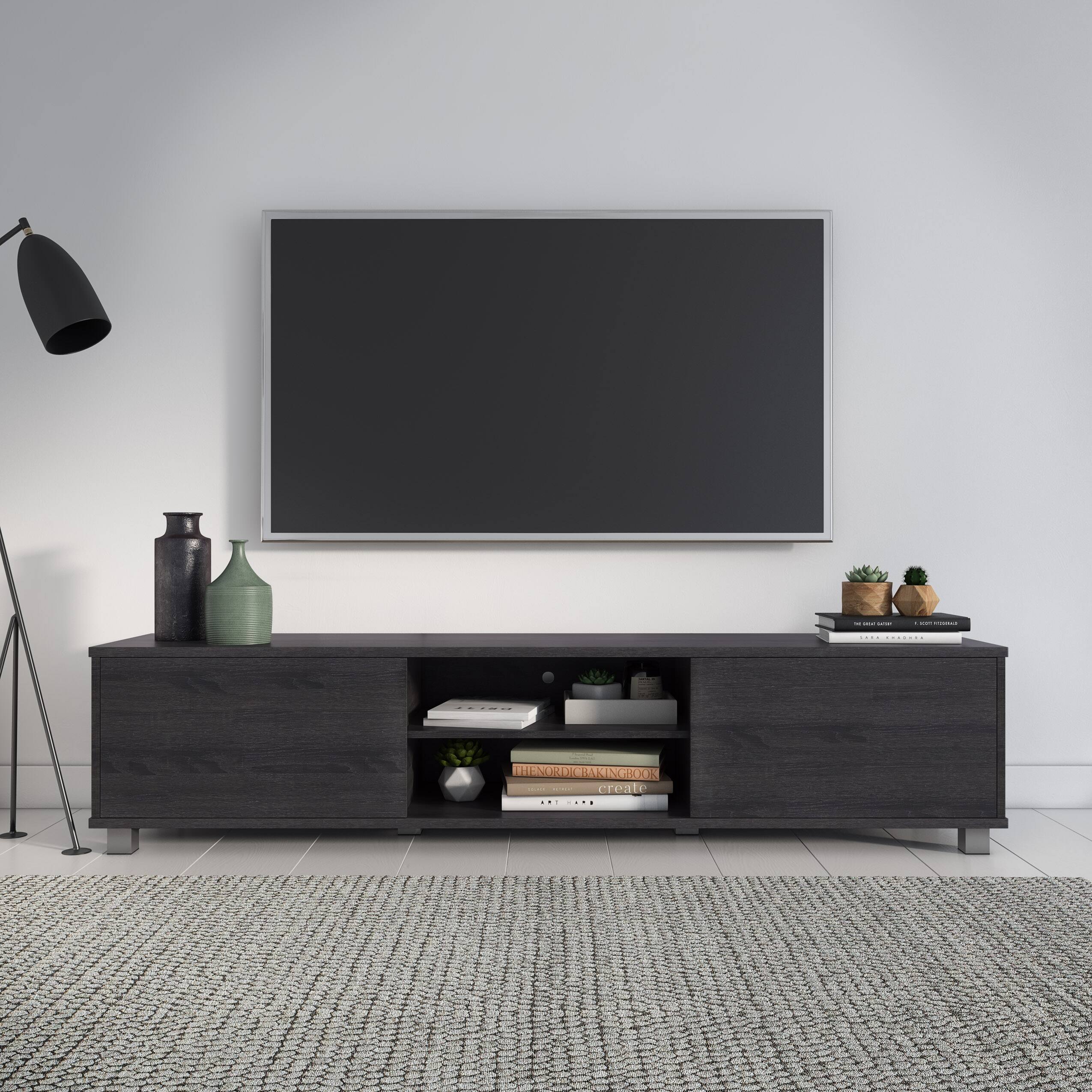 CorLiving - Hollywood Collection TV Stand with Open and Closed Cabinets for Most TVs up to 85" - Dark Gray - Image 2