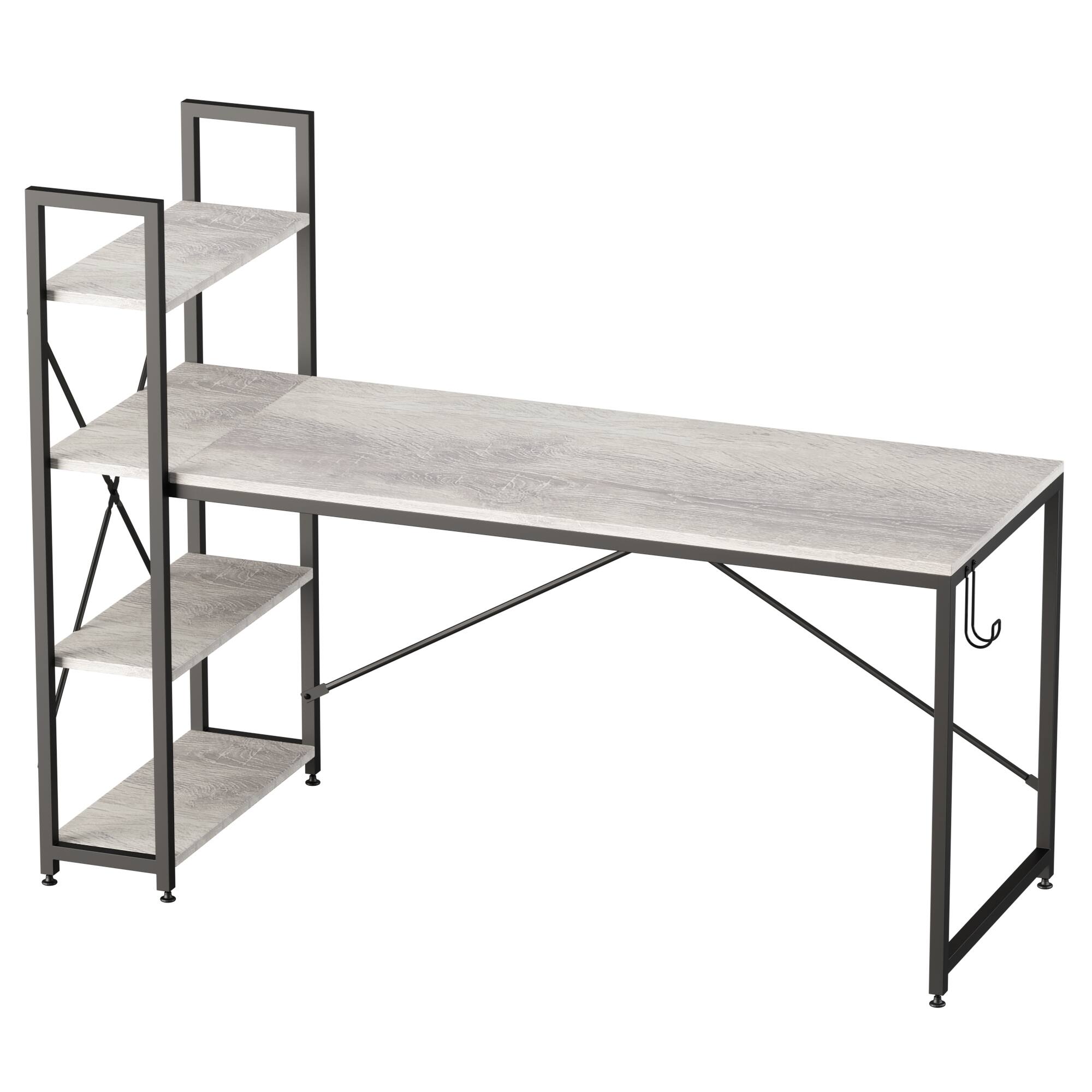 Bestier - Computer Desk with Reversible Bookshelf - Gray - Image 8
