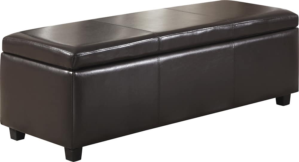 Simpli Home - Avalon Rectangular Polyurethane Faux Leather Ottoman With Inner Storage - Tanner's Brown - Image 2