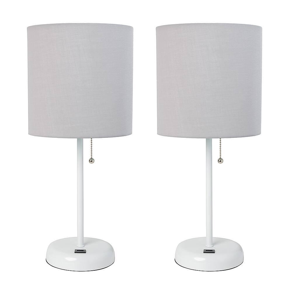 Limelights - Stick Lamp with USB charging port and Fabric Shade 2 Pack Set - White/Gray - Image 2
