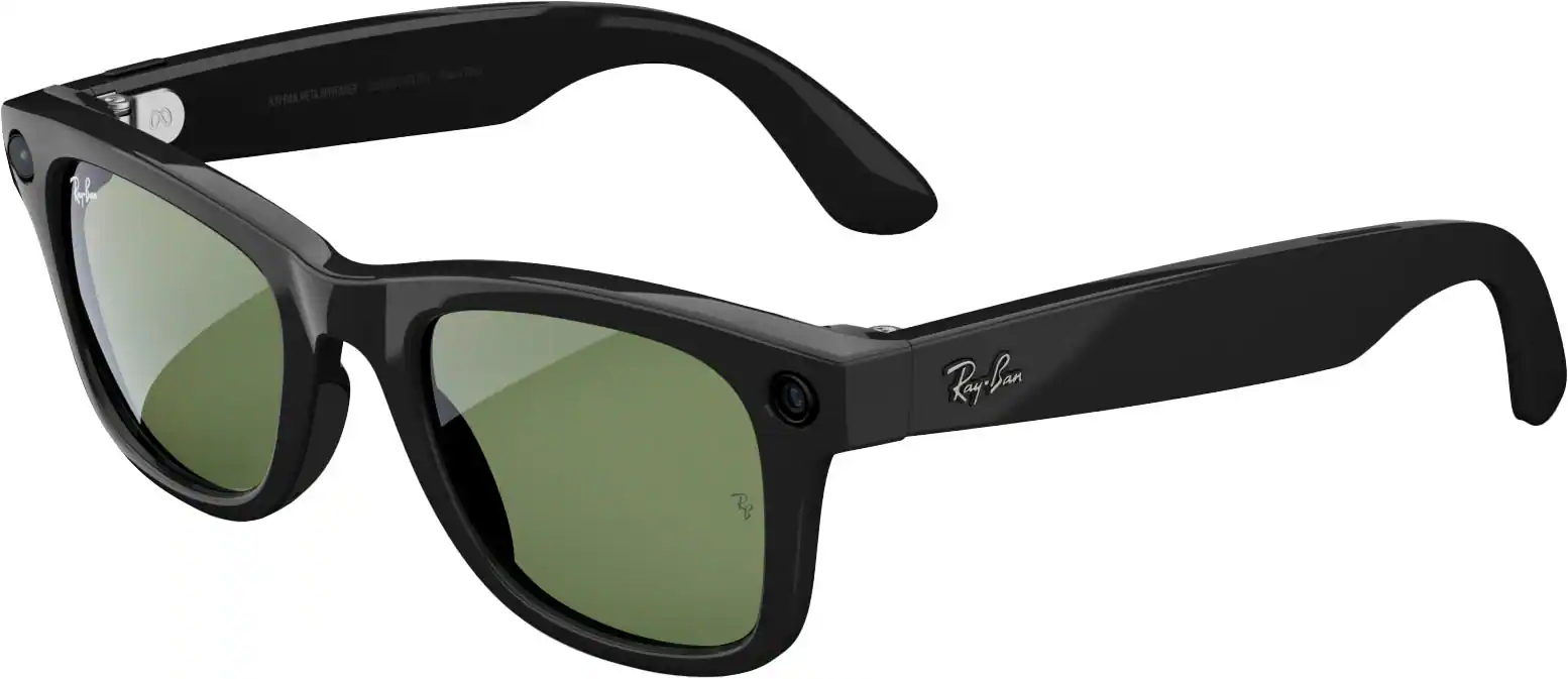 Ray-Ban Meta - Wayfarer glasses with Meta AI, Audio, Photo, Video Compatibility - Green Lenses - Shiny Black