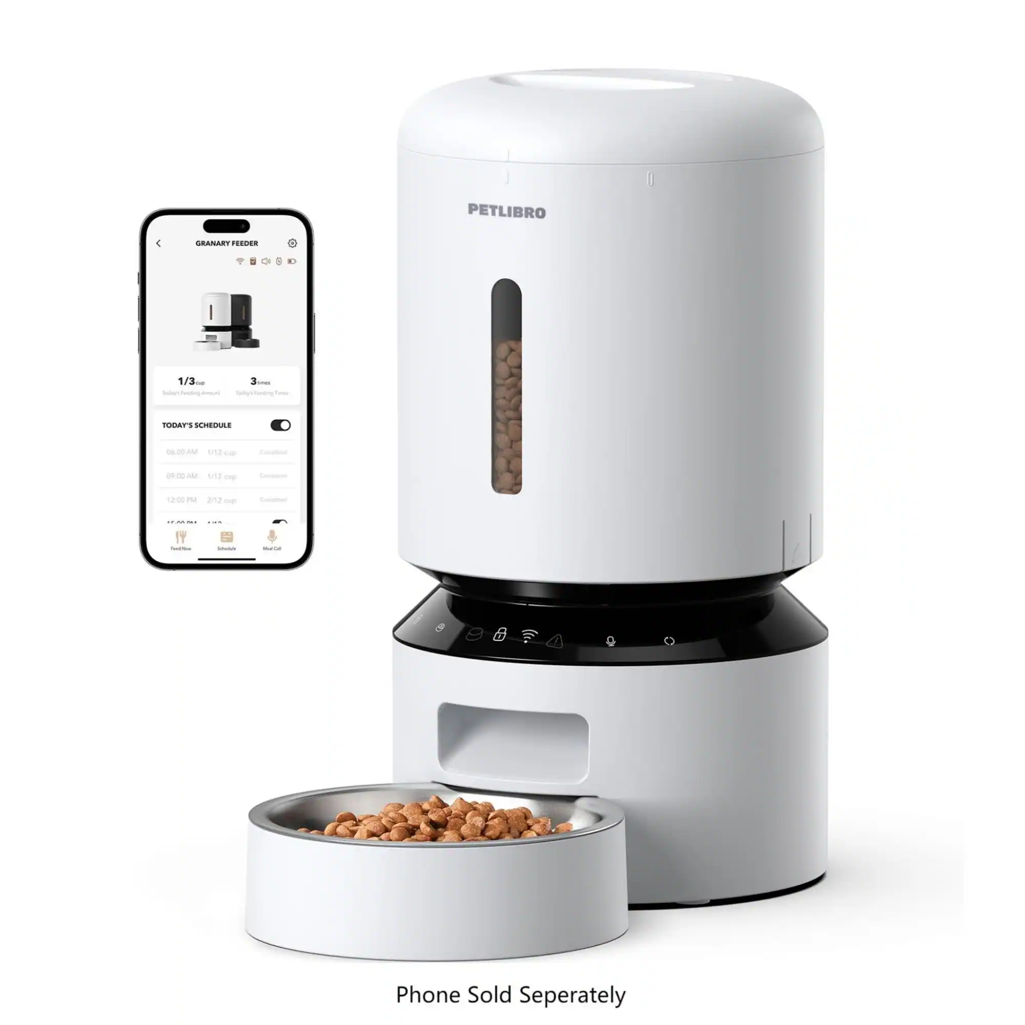 PETLIBRO - Granary WiFi Stainless Steel 5L Automatic Dog and Cat Feeder with Voice Recorder - White