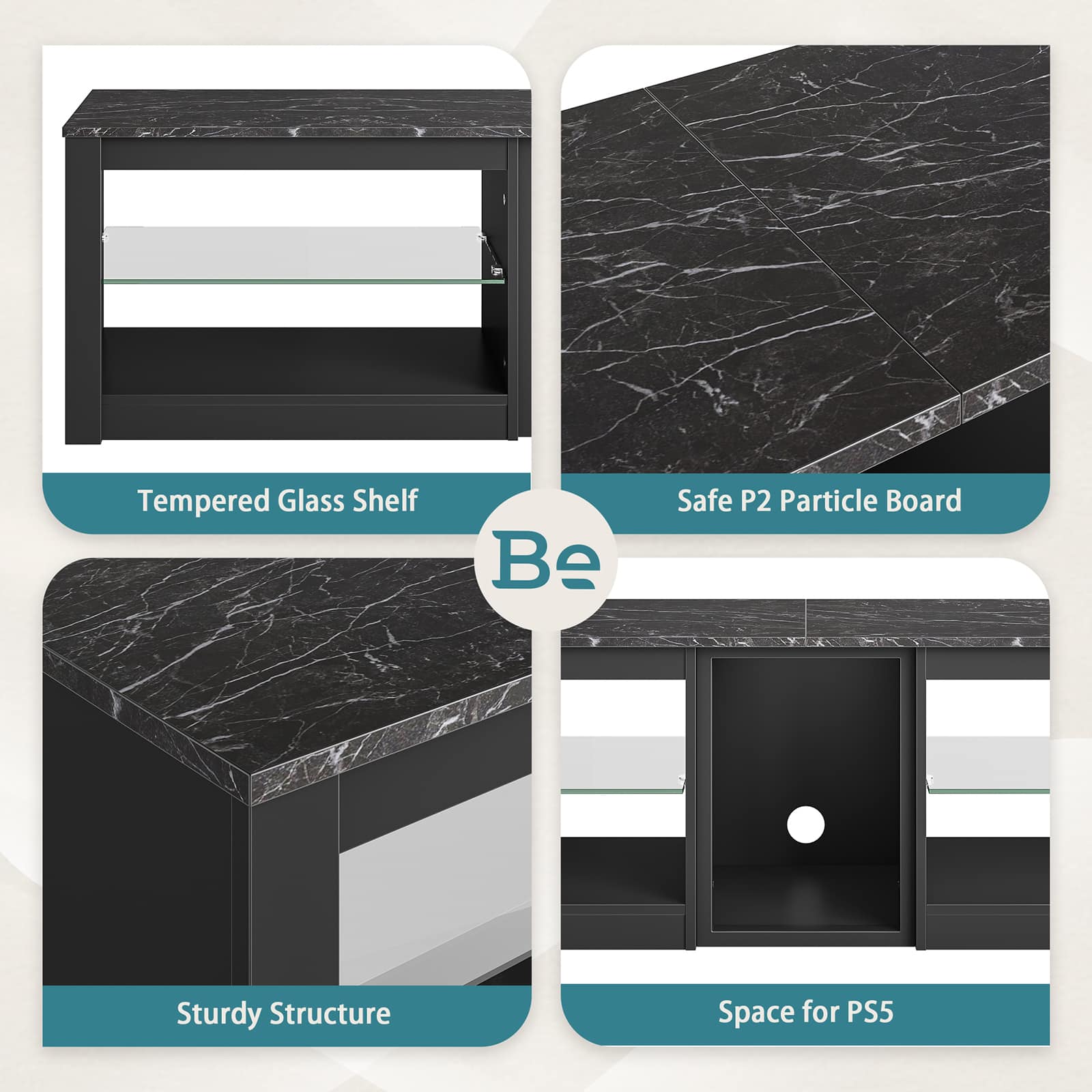 Bestier - 63" Gaming Entertainment Center with LED Lighting, Cabinet, and Shelves for TVs up to 70" - Black - Image 4