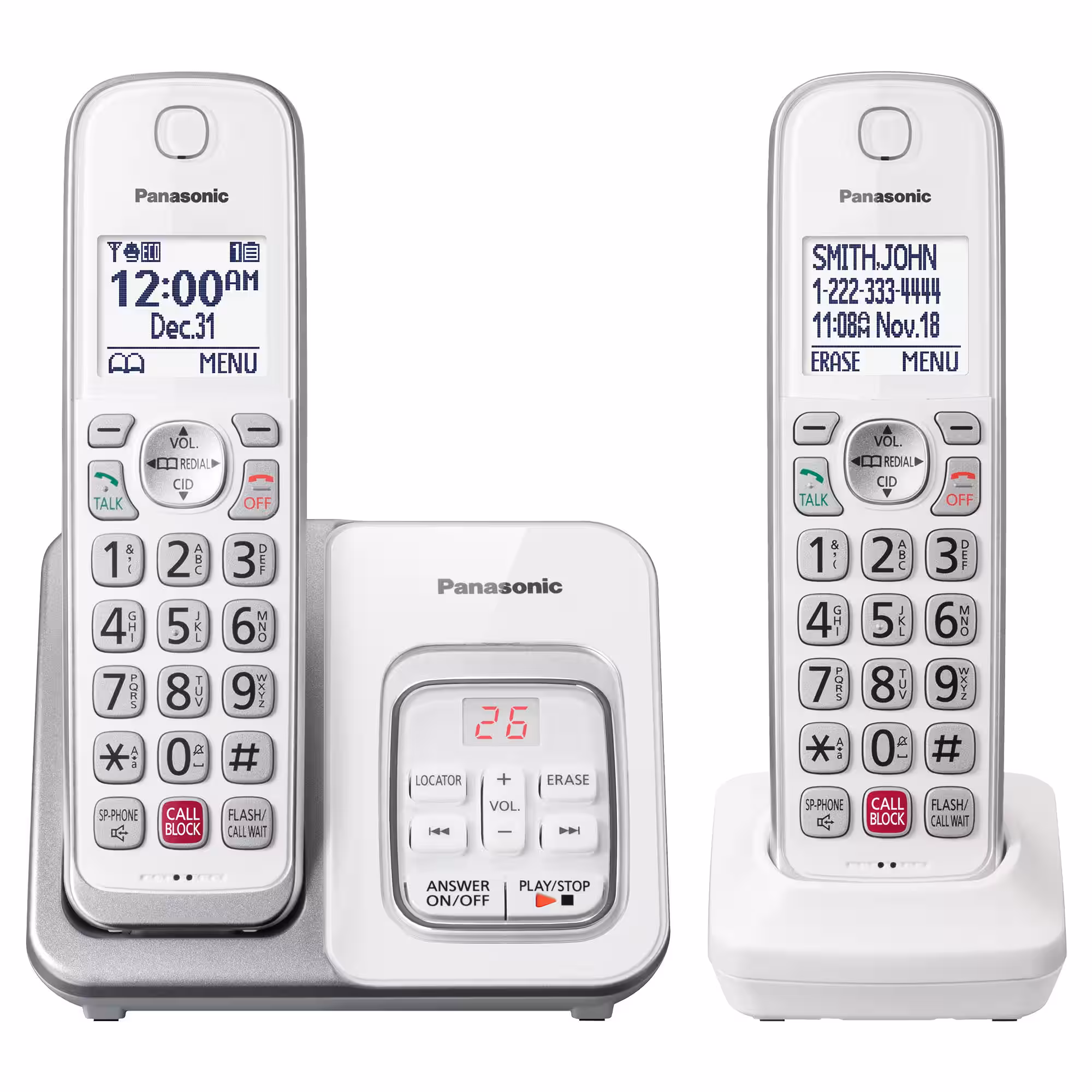 Panasonic - KX-TGD832W DECT 6.0 Expandable Cordless Phone System with Digital Answering System - White