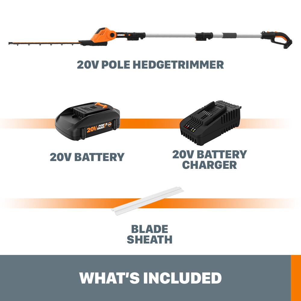 WORX - 20V Power Share Cordless 20V 20" 2-in-1 Hedge Trimmer - Black - Image 5