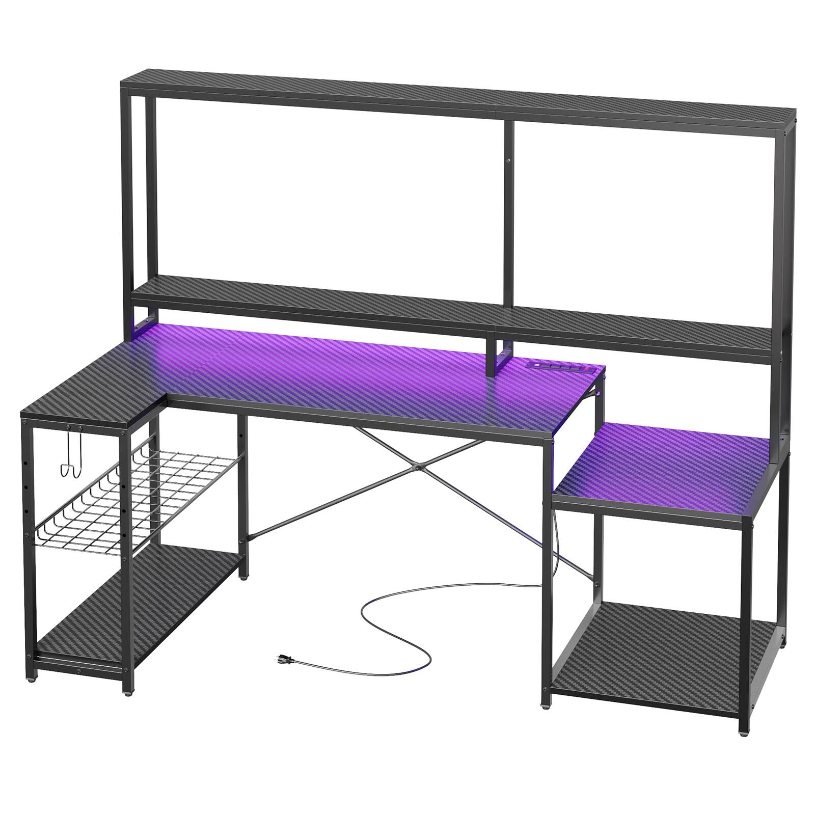 Bestier - 71.5" LED Gaming Desk with Hutch featuring a Computer Desk with Power Outlet and Monitor Stand - Black - Image 7