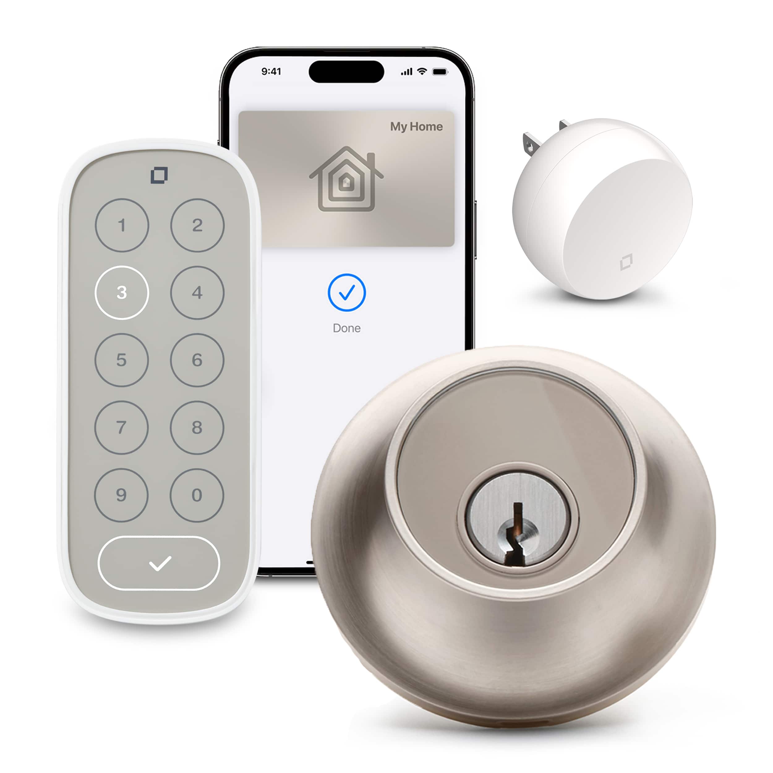Level - Lock+ Connect with Keypad Smart Lock Bluetooth/Wi-Fi Replacement Deadbolt with App / Keypad / Key Access - Satin Nickel