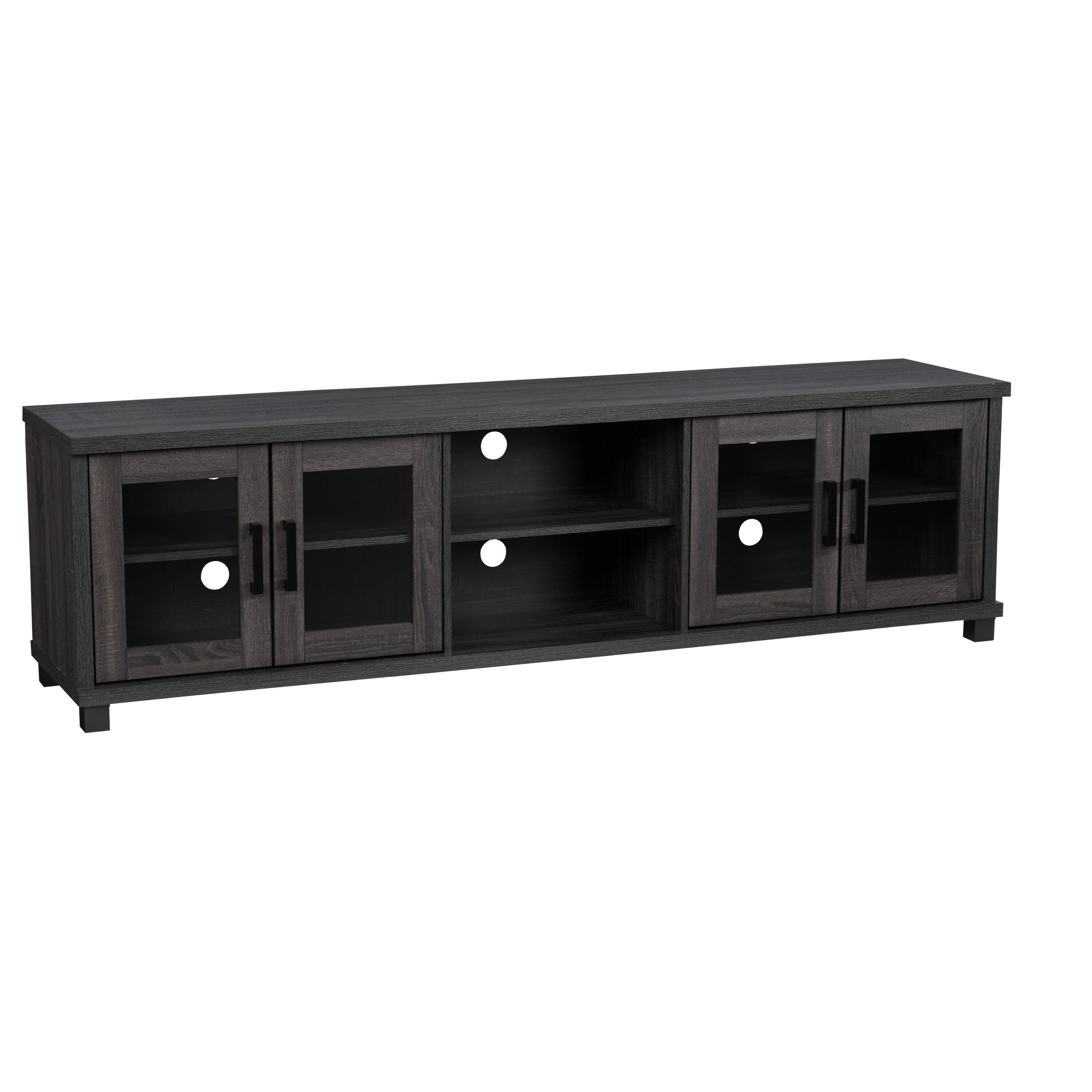 CorLiving - Fremont TV Bench with Glass Cabinets for Most TVs up to 95" - Dark Gray - Image 2