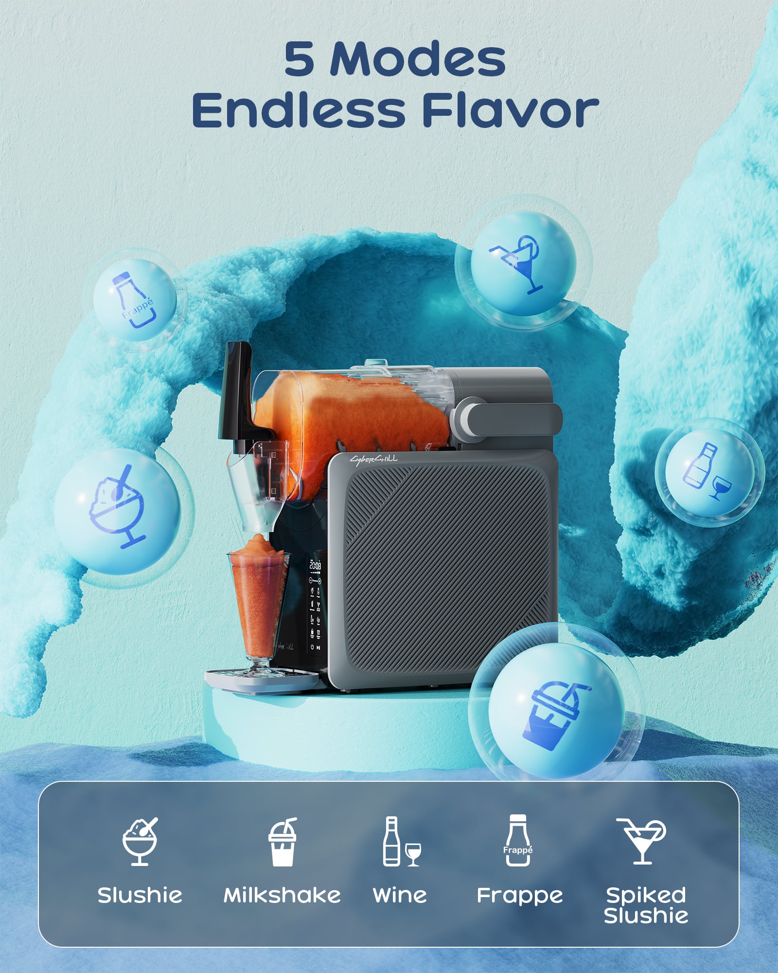 CyberChill - Slushie Machine, 68 oz. Frozen Drink Maker with 24-Hour Delay Start, Cold Retention and 5 Presets - Dark Gray - Image 5