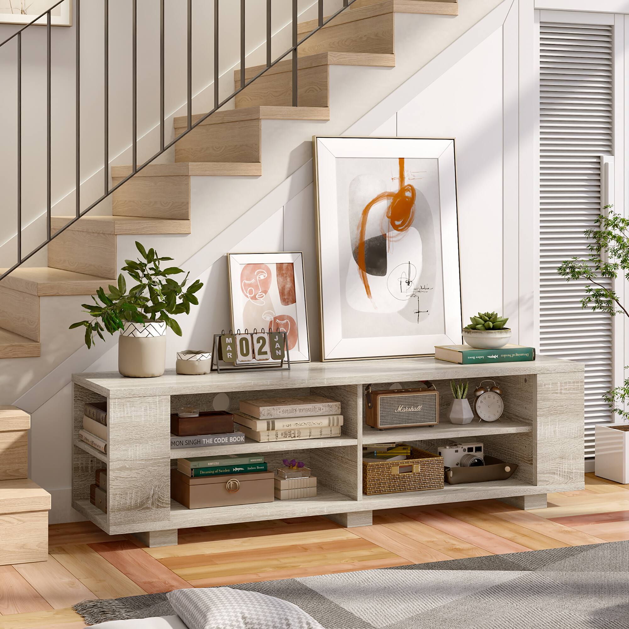 Costway - TV Stand Entertainment Media Center Console For TV's up to 65'' w/Storage Shelves - Oak - Image 3