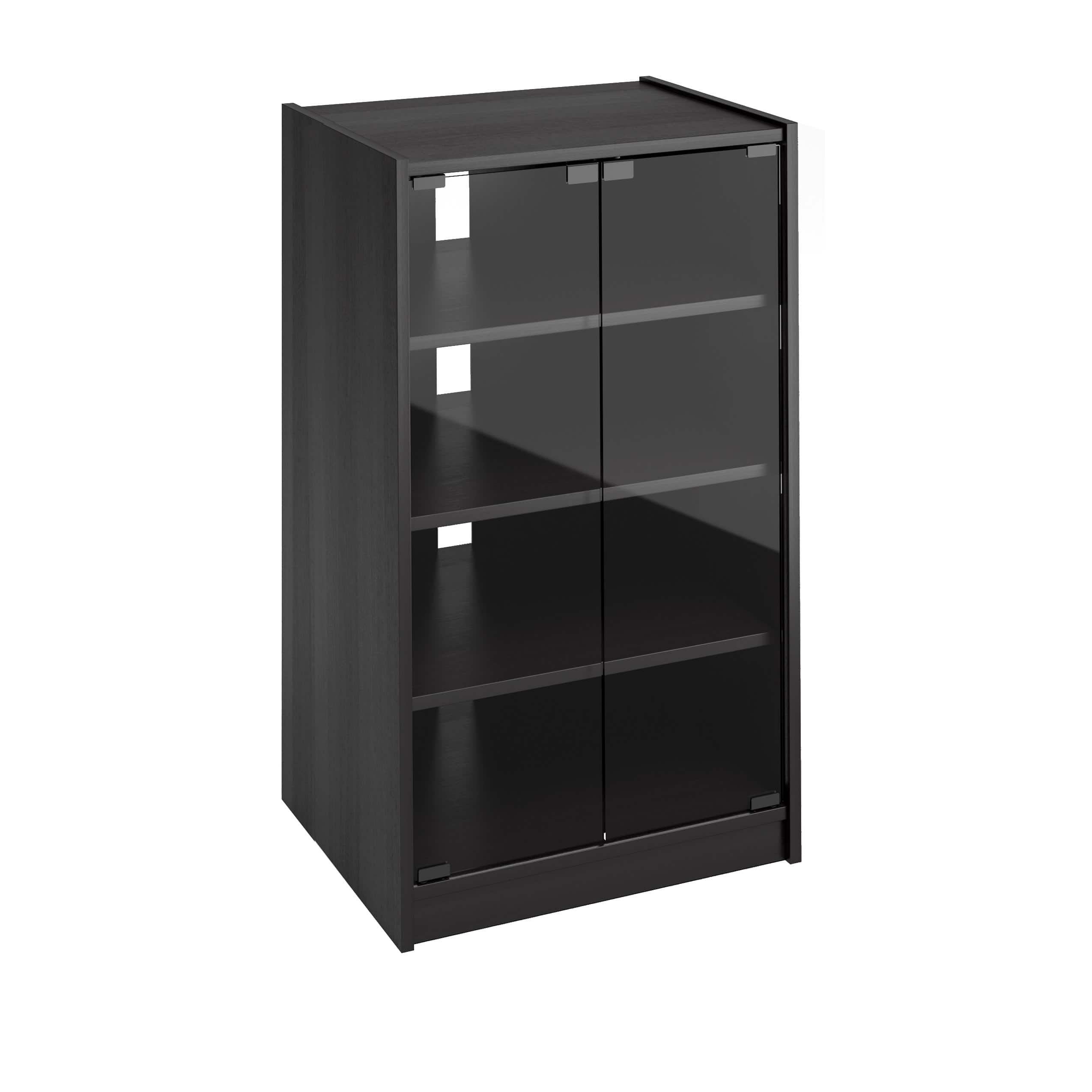 CorLiving - 4-Tier Media Stand, DVD Storage Cabinet with 3 Adjustable Shelves, Tempered Glass Doors, and Cable Management - Black