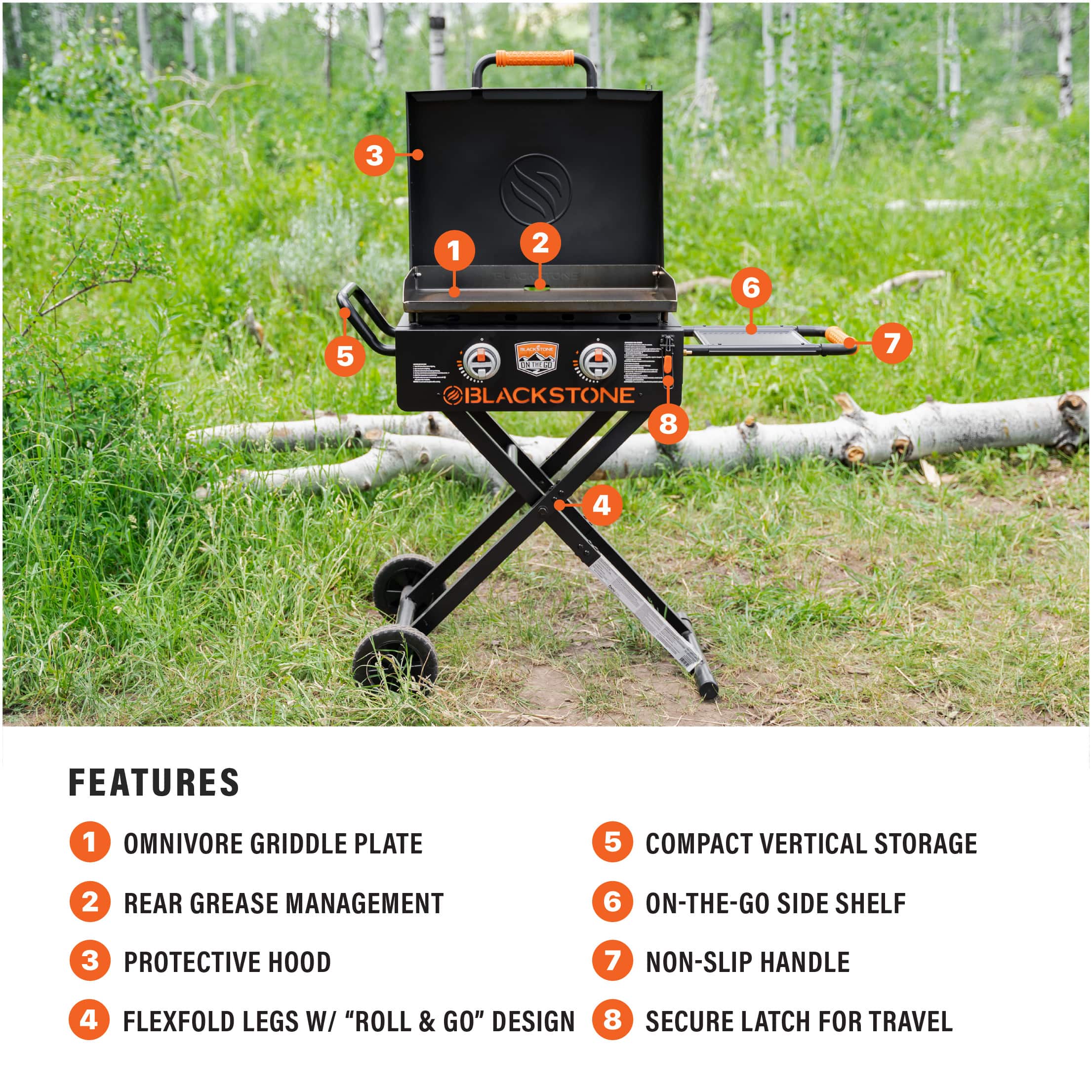 Blackstone - On the Go 22-in. Outdoor Omnivore Griddle with Hood and Flex-fold Legs - Black - Image 4